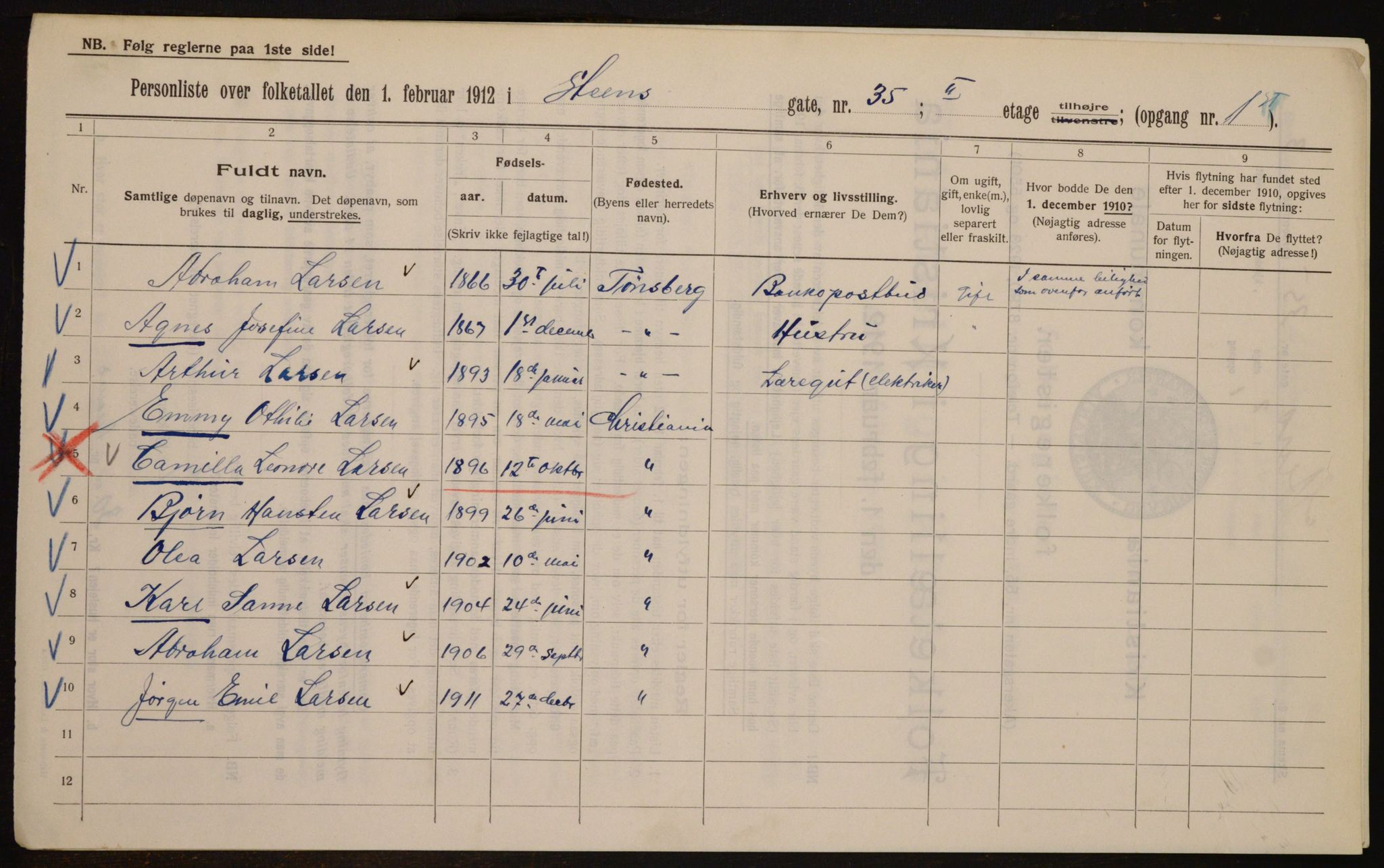 OBA, Municipal Census 1912 for Kristiania, 1912, p. 102349