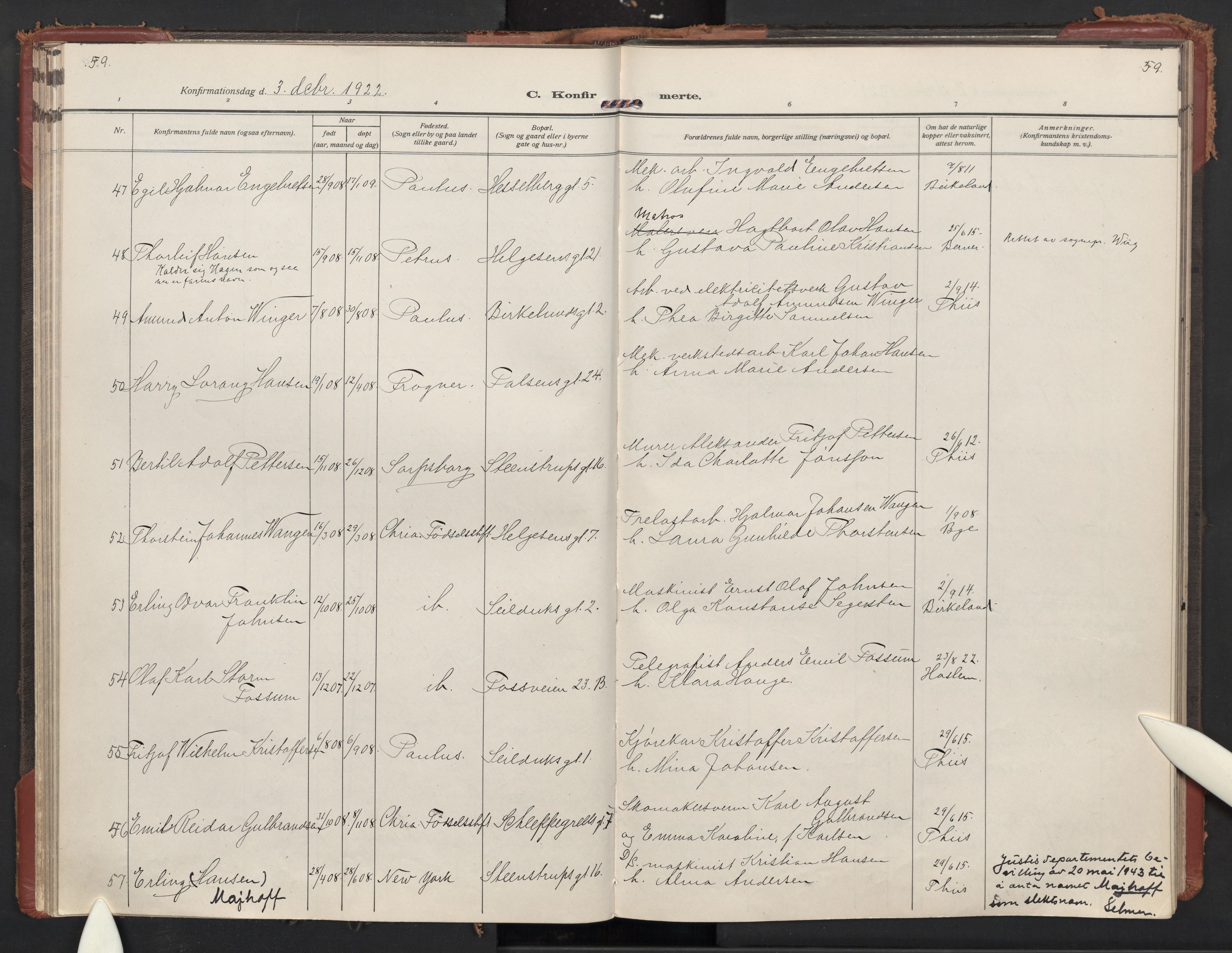 Paulus prestekontor Kirkebøker, AV/SAO-A-10871/F/Fa/L0026: Parish register (official) no. 26, 1920-1932, p. 59