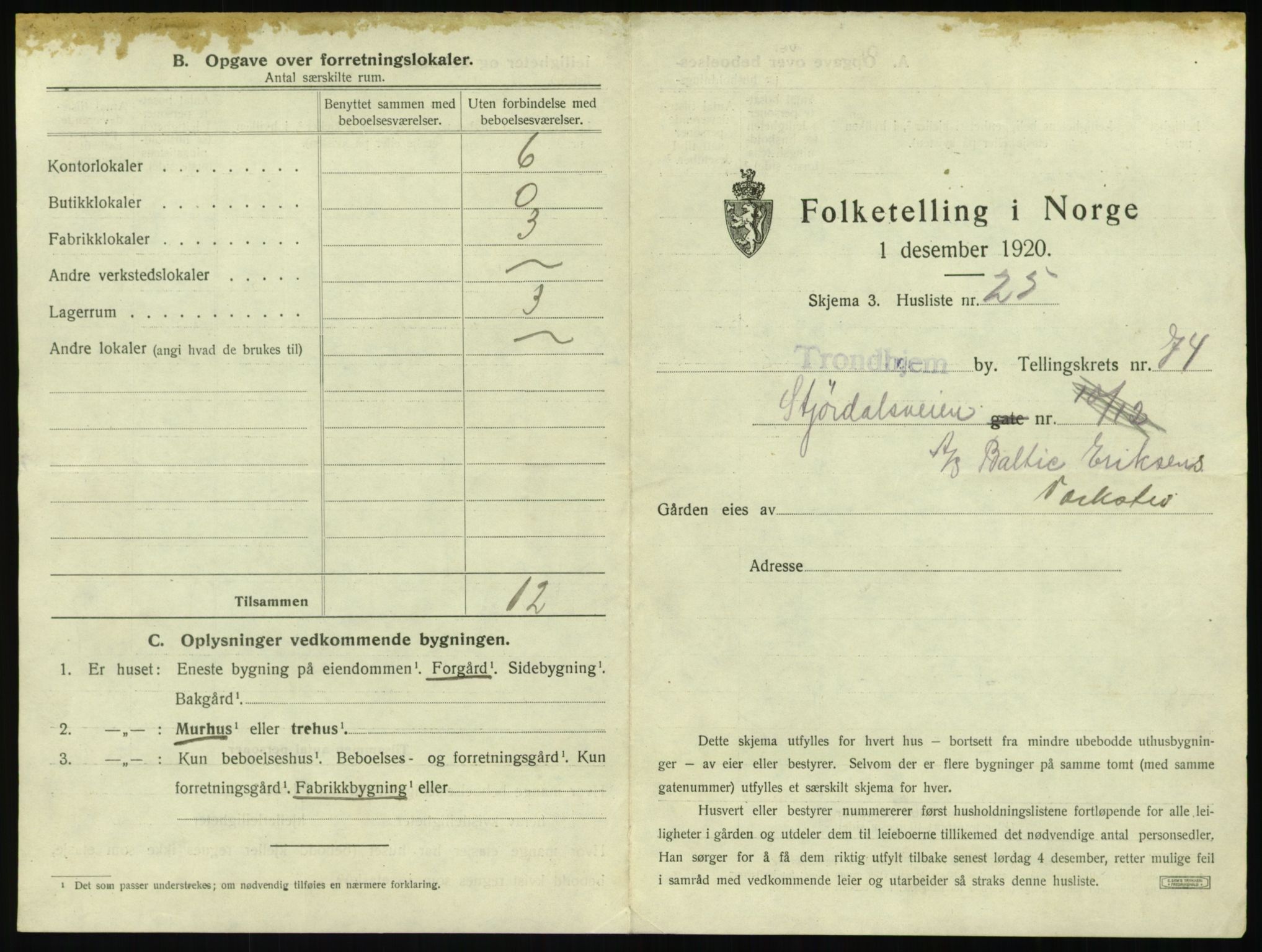 SAT, 1920 census for Trondheim, 1920, p. 8536