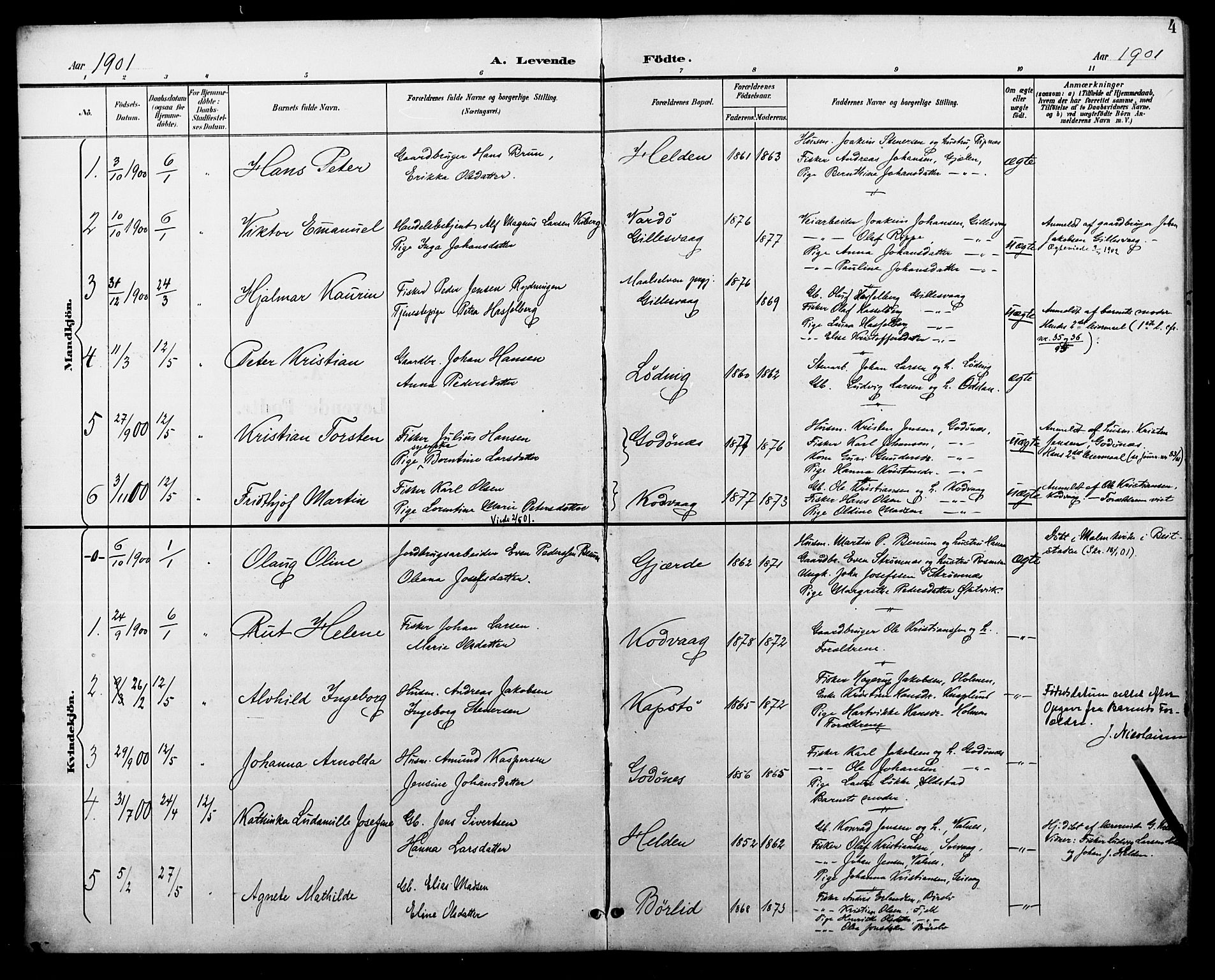 Ministerialprotokoller, klokkerbøker og fødselsregistre - Nordland, SAT/A-1459/804/L0088: Parish register (copy) no. 804C01, 1901-1917, p. 4