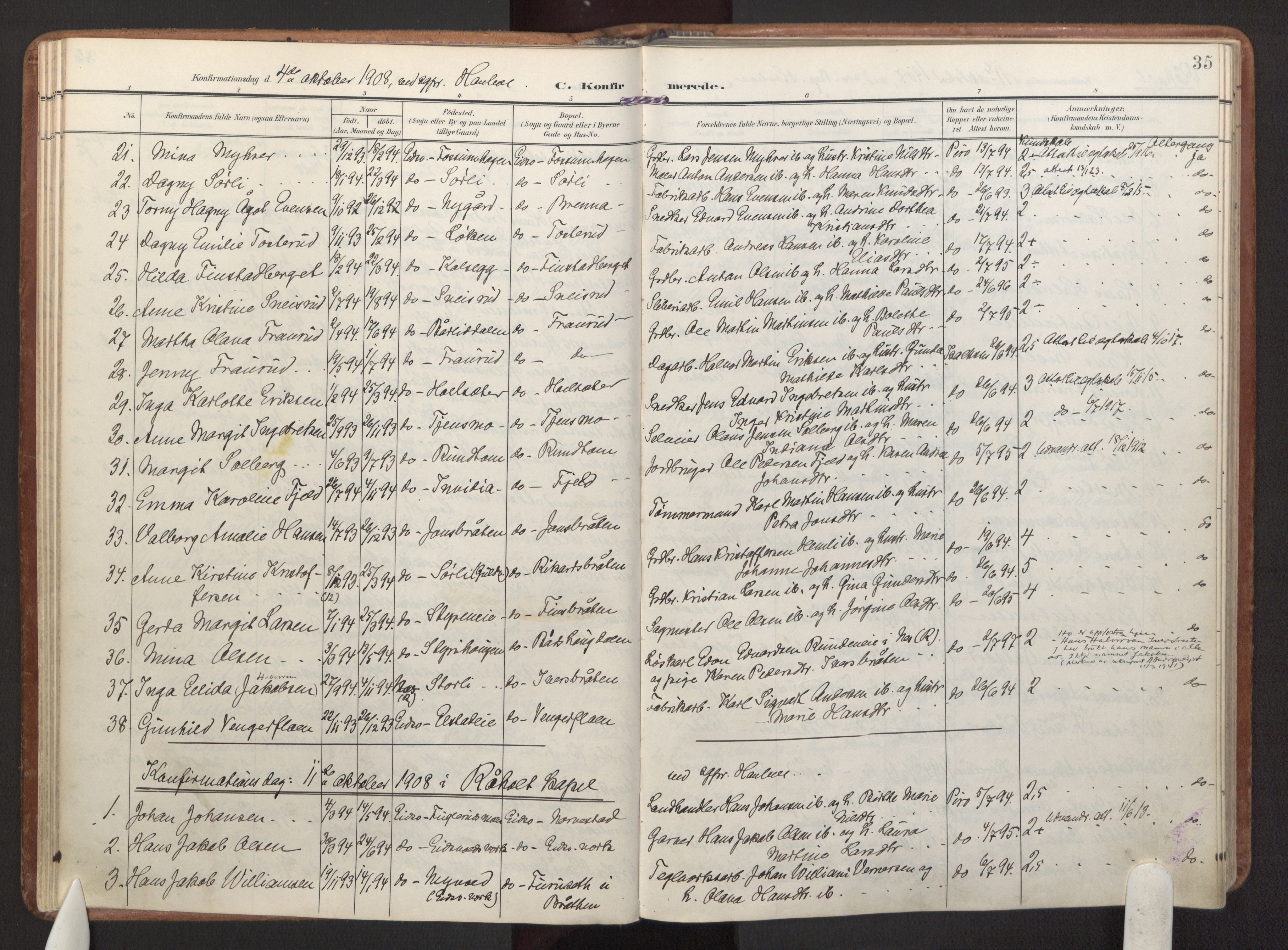 Eidsvoll prestekontor Kirkebøker, AV/SAO-A-10888/F/Fa/L0007: Parish register (official) no. I 7, 1905-1920, p. 35