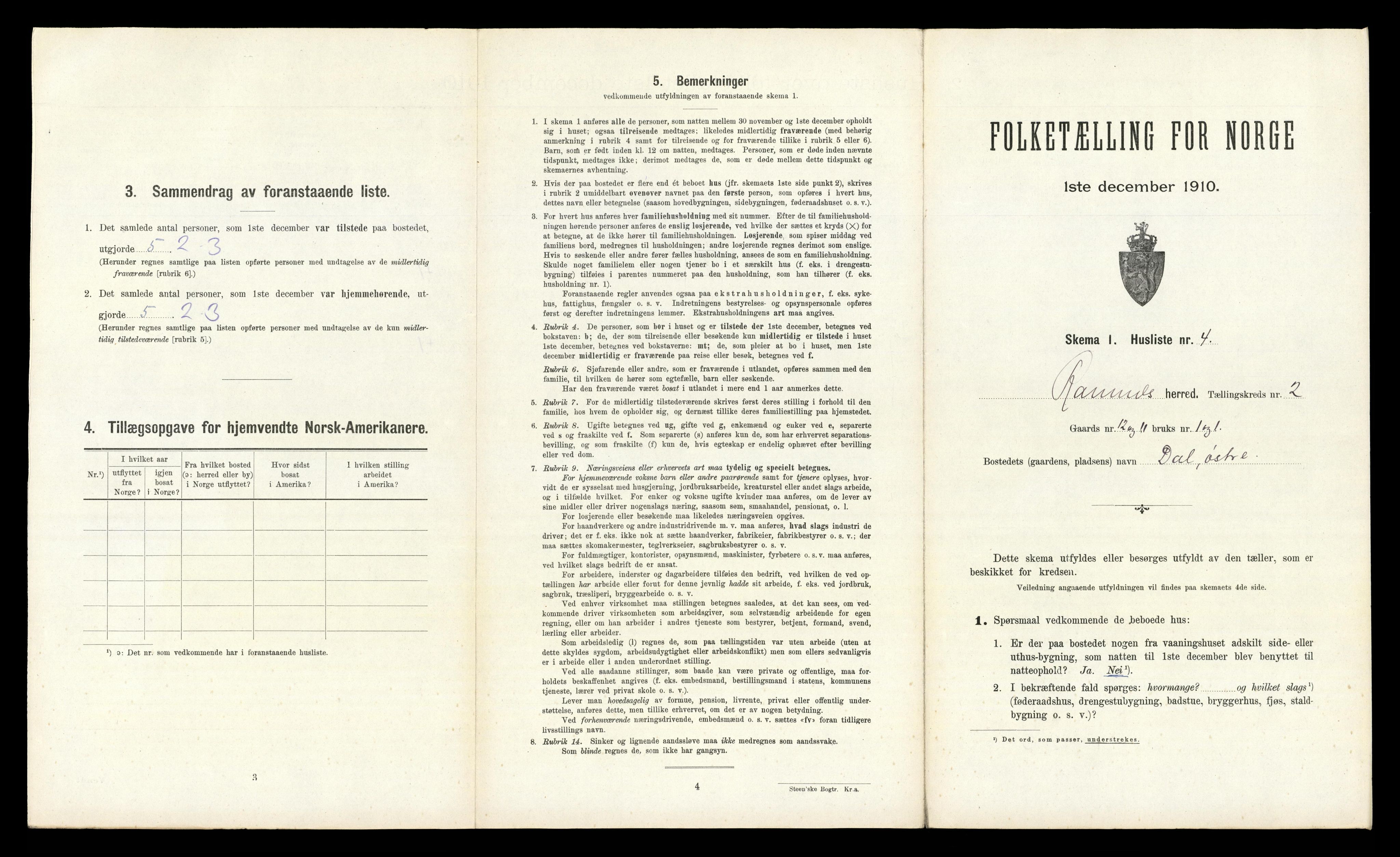 RA, 1910 census for Ramnes, 1910, p. 176