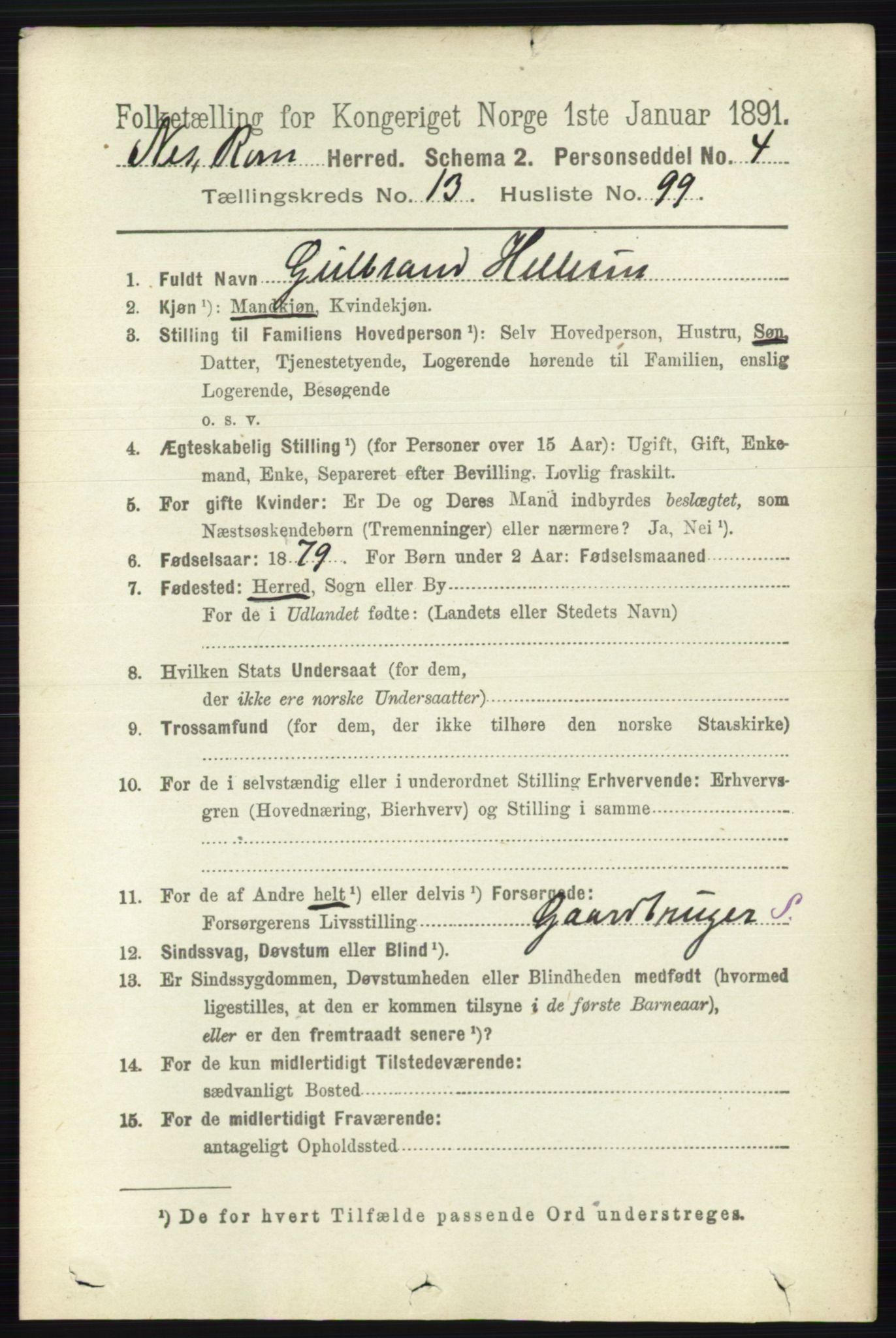 RA, 1891 census for 0236 Nes, 1891, p. 8407