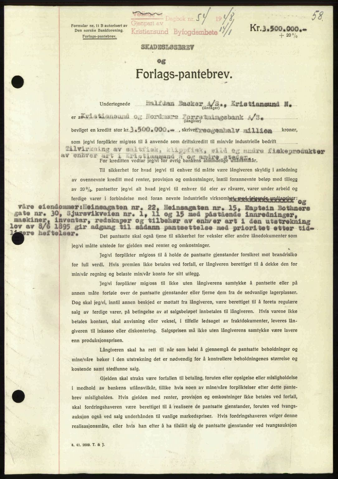 Kristiansund byfogd, AV/SAT-A-4587/A/27: Mortgage book no. 44, 1947-1948, Diary no: : 54/1948