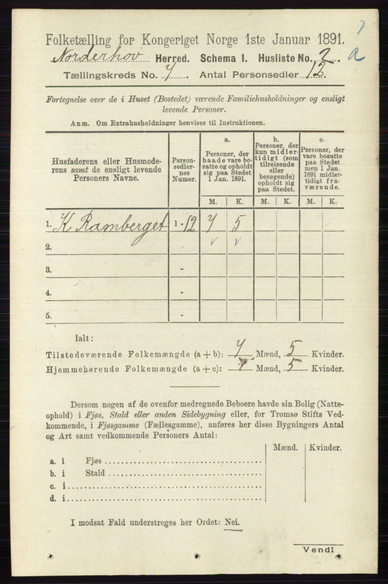 RA, 1891 census for 0613 Norderhov, 1891, p. 4388