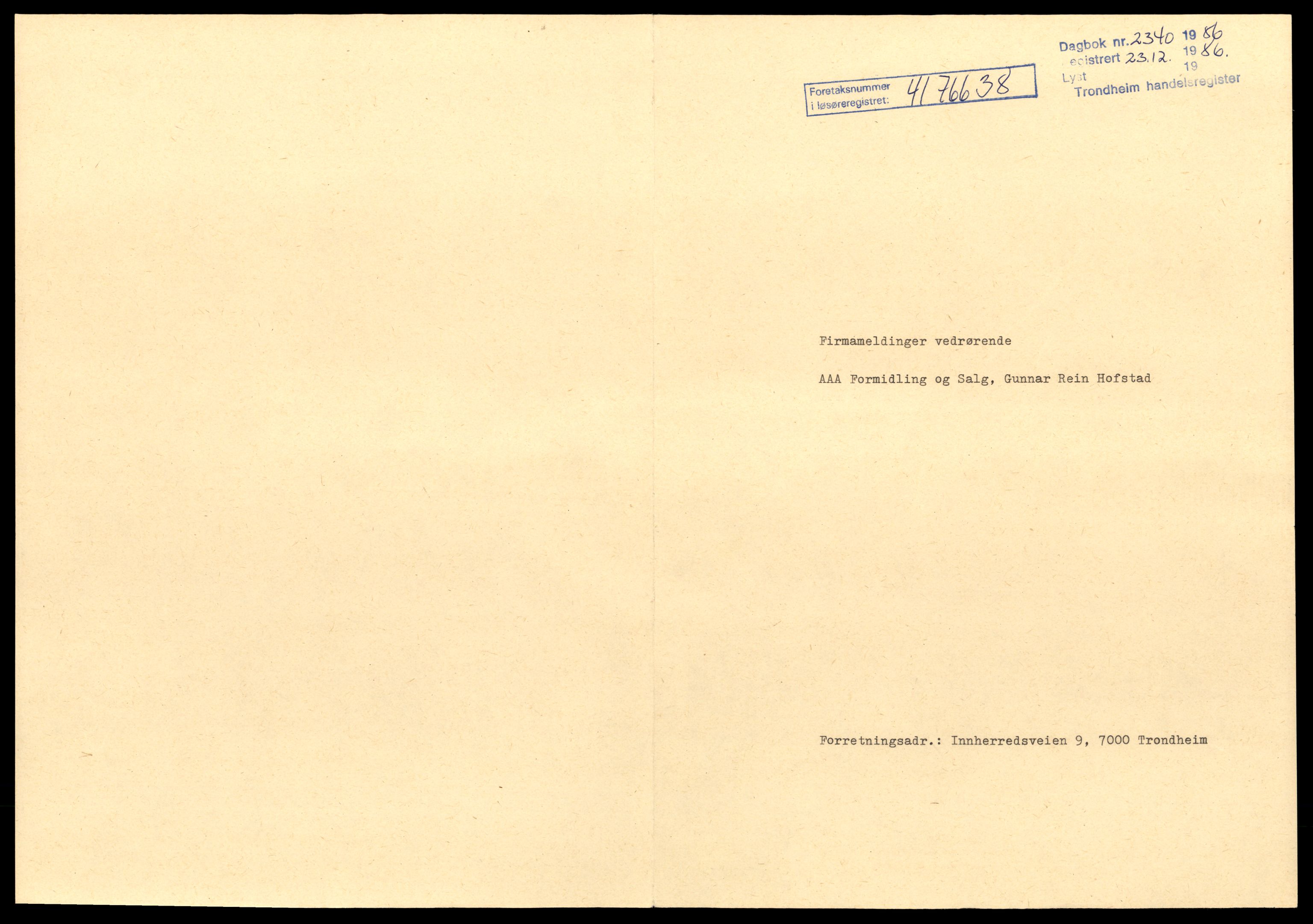 Trondheim byfogd, AV/SAT-A-0003/2/J/Jd/Jda/L0066: Bilag, enkeltmannsforetak, ansvarlige selskap og kommandittselskap, A-Asp, 1944-1990, p. 1