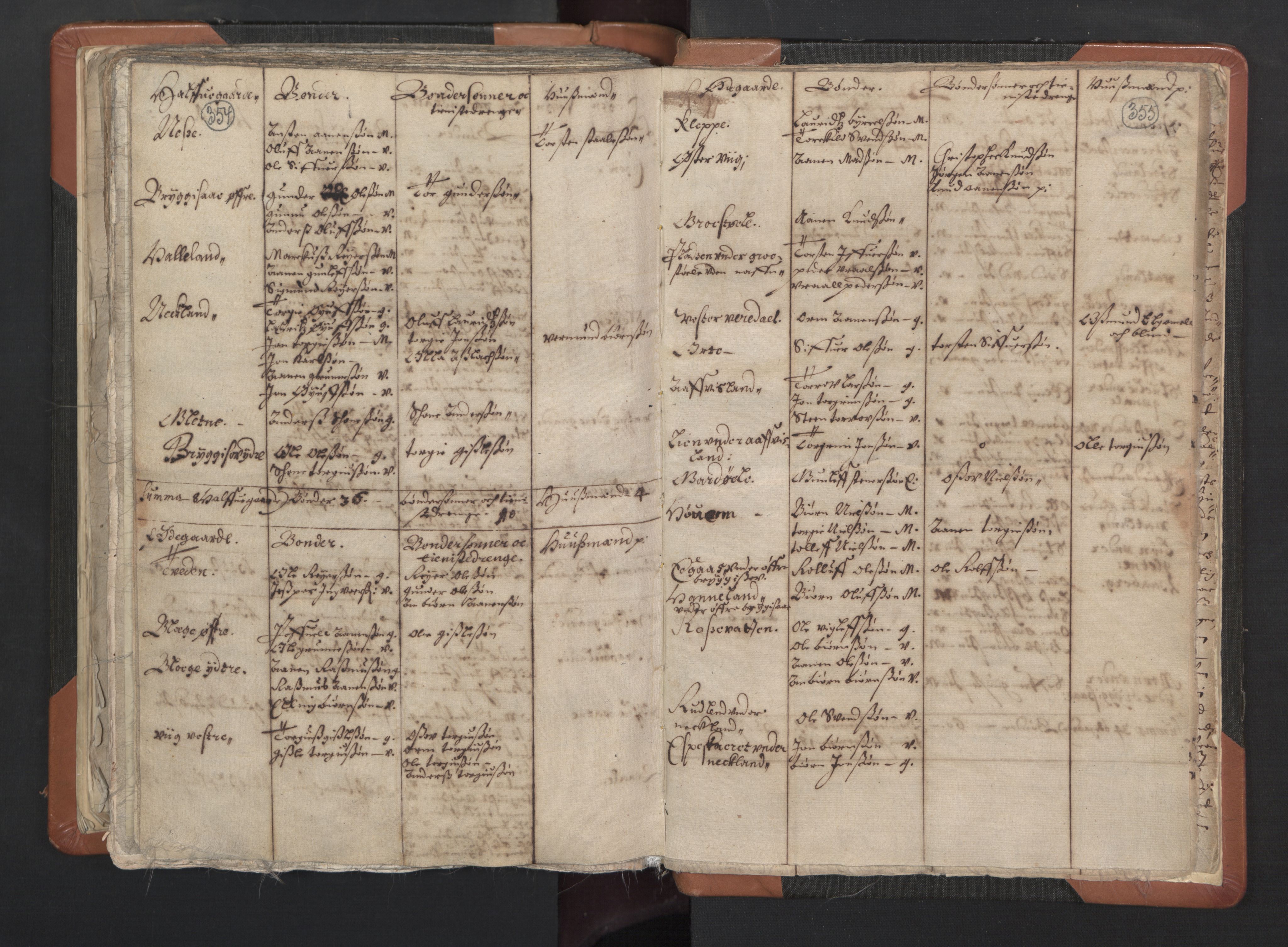 RA, Vicar's Census 1664-1666, no. 16: Lista deanery, 1664-1666, p. 354-355