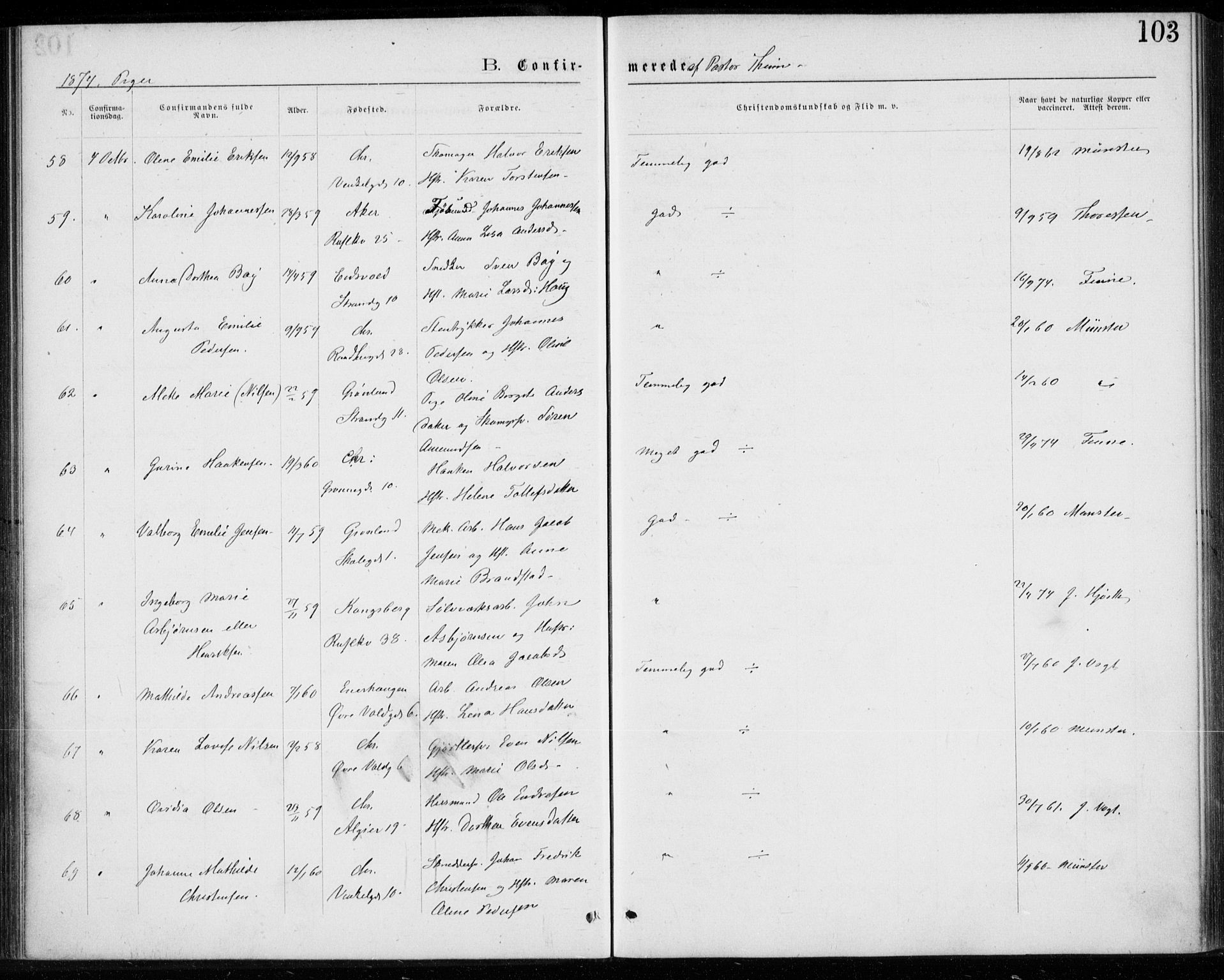 Trefoldighet prestekontor Kirkebøker, AV/SAO-A-10882/F/Fb/L0002: Parish register (official) no. II 2, 1871-1880, p. 103