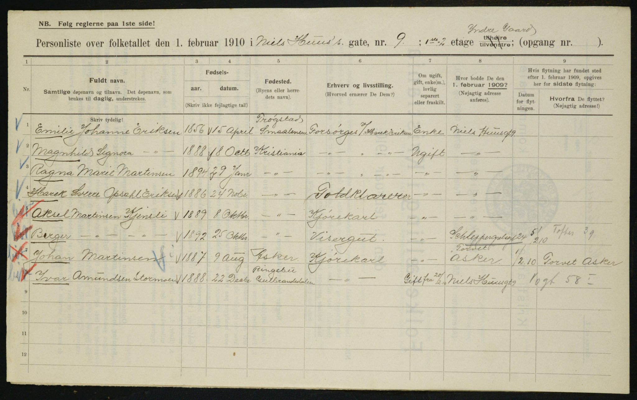 OBA, Municipal Census 1910 for Kristiania, 1910, p. 68561