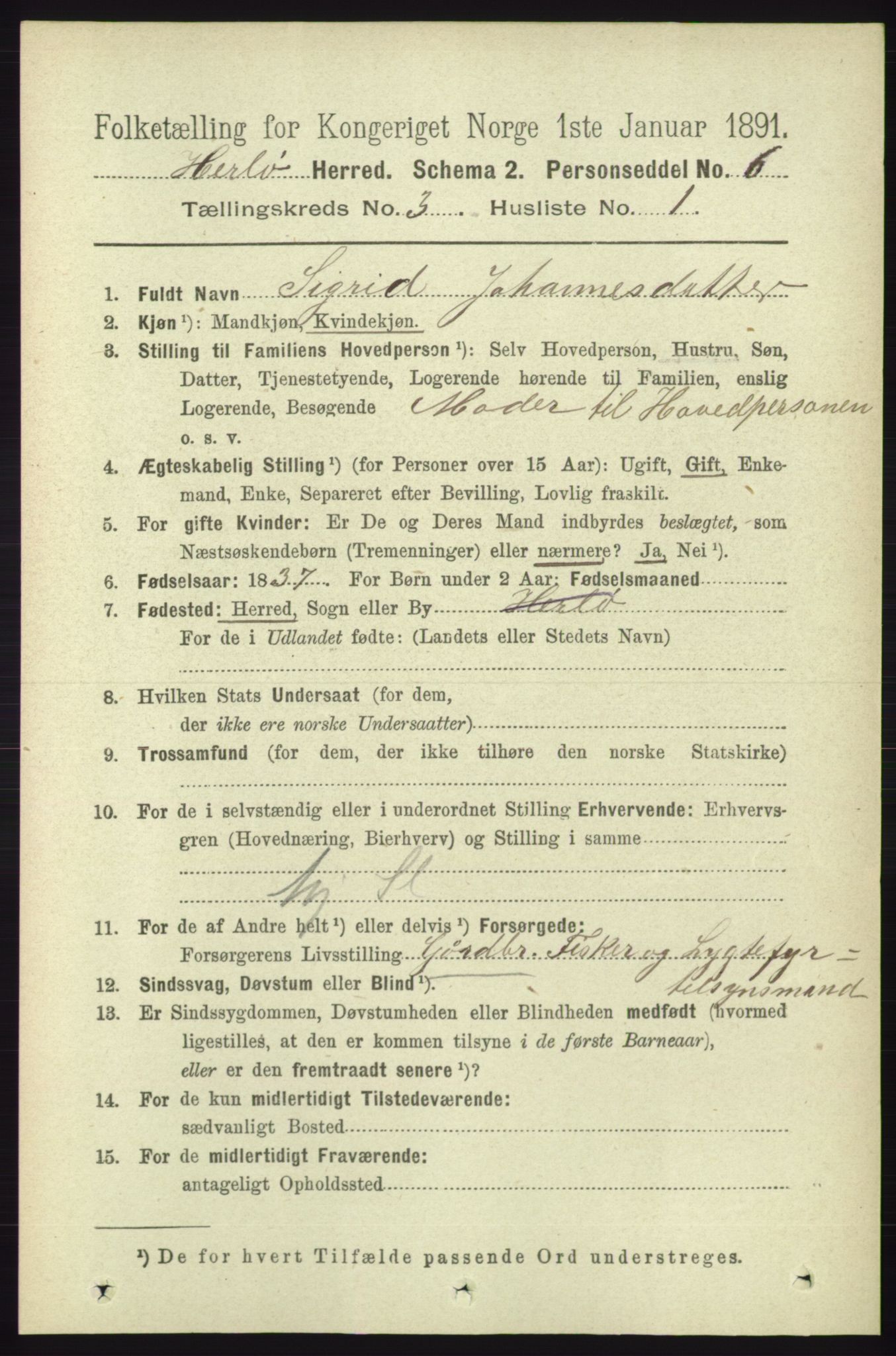 RA, 1891 census for 1258 Herdla, 1891, p. 1087