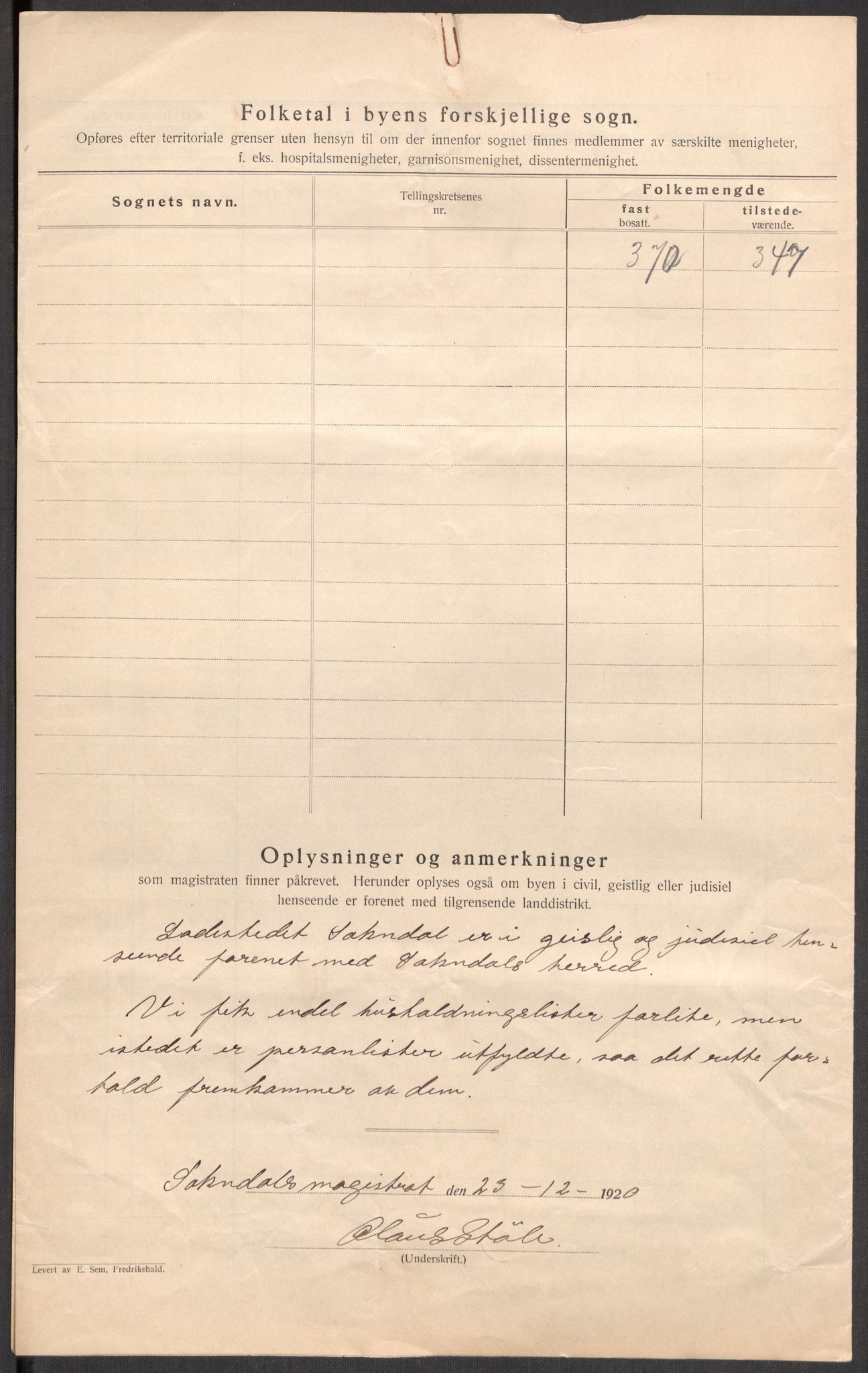 SAST, 1920 census for Sokndal town, 1920, p. 5