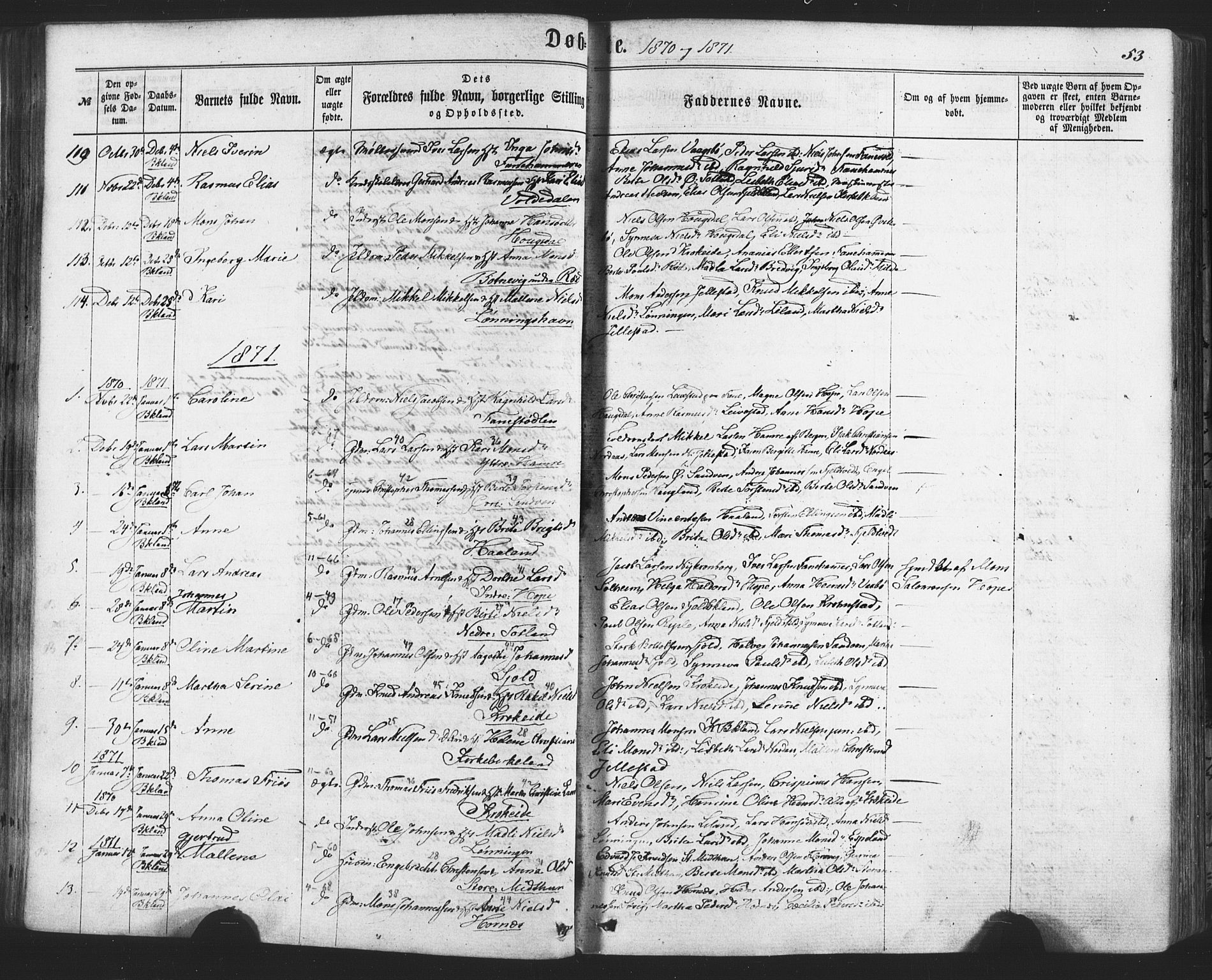 Fana Sokneprestembete, SAB/A-75101/H/Haa/Haaa/L0012: Parish register (official) no. A 12, 1862-1878, p. 53