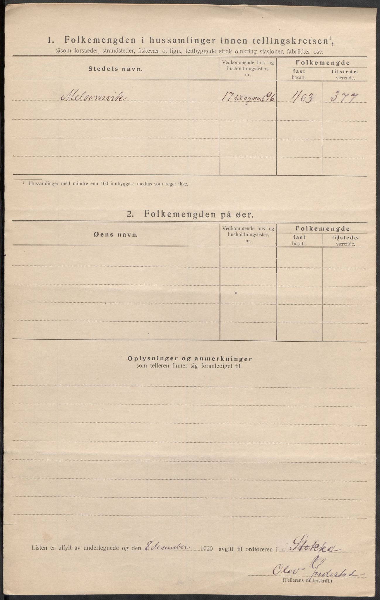 SAKO, 1920 census for Stokke, 1920, p. 14