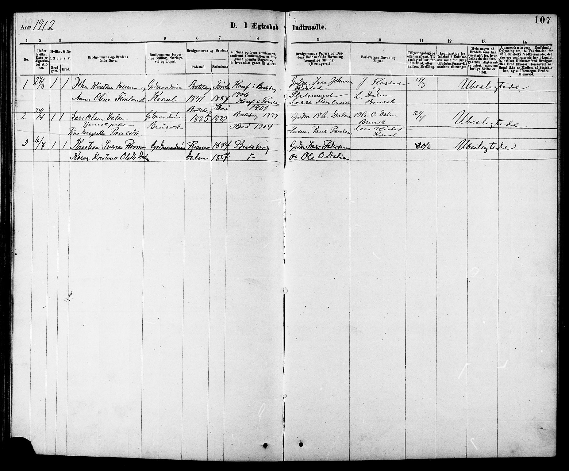 Ministerialprotokoller, klokkerbøker og fødselsregistre - Sør-Trøndelag, AV/SAT-A-1456/608/L0341: Parish register (copy) no. 608C07, 1890-1912, p. 107