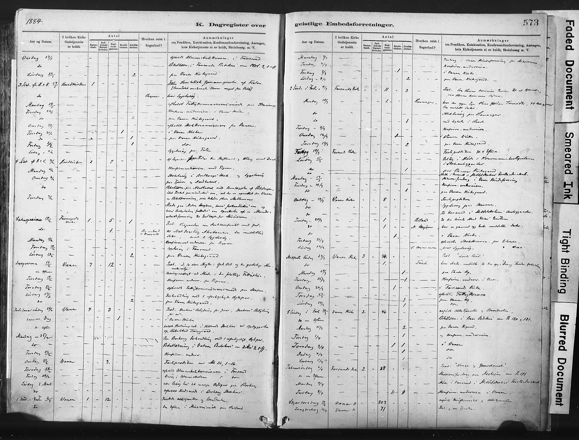 Lista sokneprestkontor, AV/SAK-1111-0027/F/Fa/L0012: Parish register (official) no. A 12, 1879-1903, p. 573