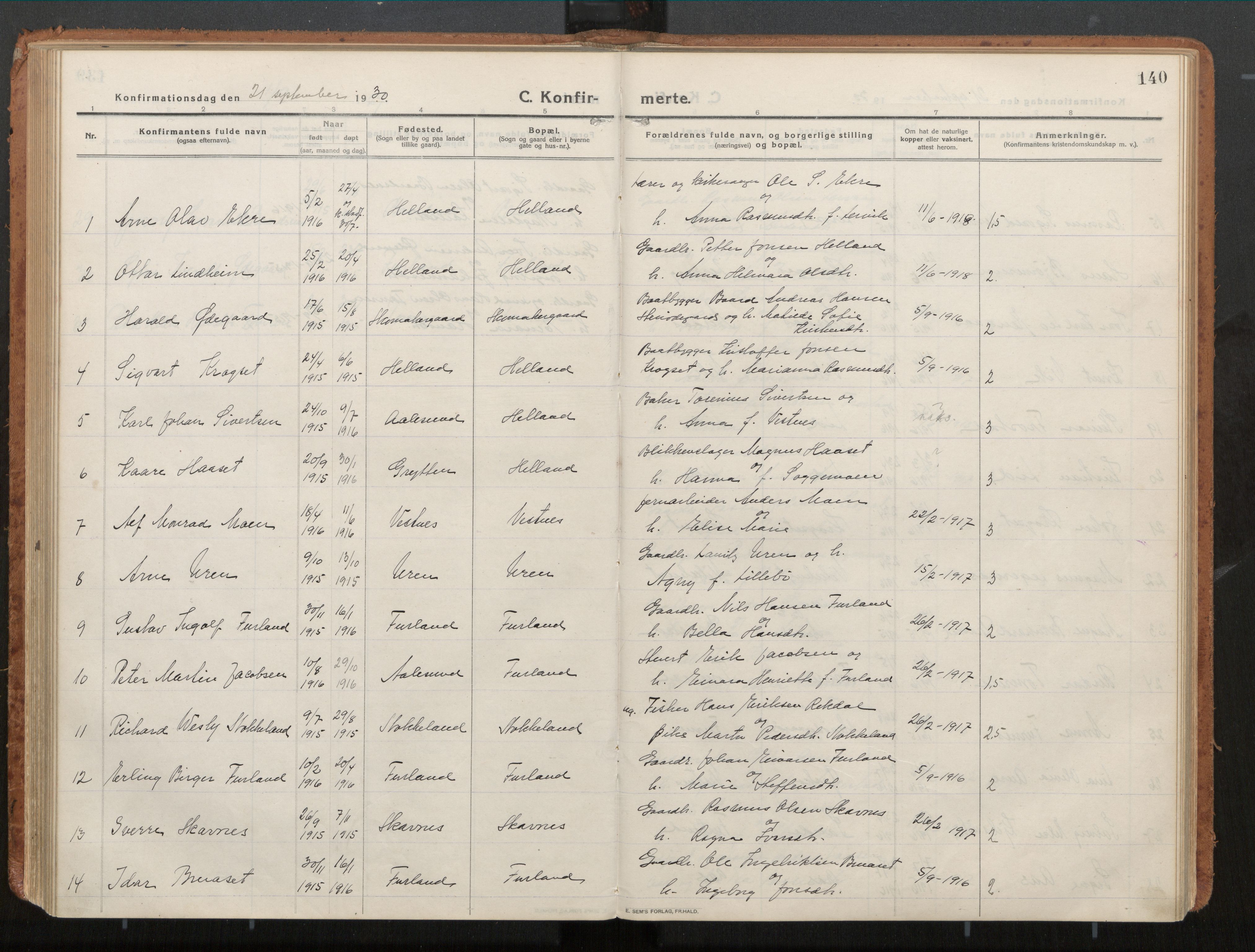 Ministerialprotokoller, klokkerbøker og fødselsregistre - Møre og Romsdal, SAT/A-1454/539/L0534a: Parish register (official) no. 539A08, 1912-1935, p. 140