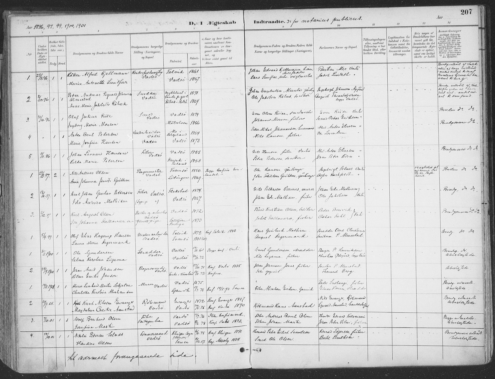 Vadsø sokneprestkontor, SATØ/S-1325/H/Ha/L0007kirke: Parish register (official) no. 7, 1896-1916, p. 207