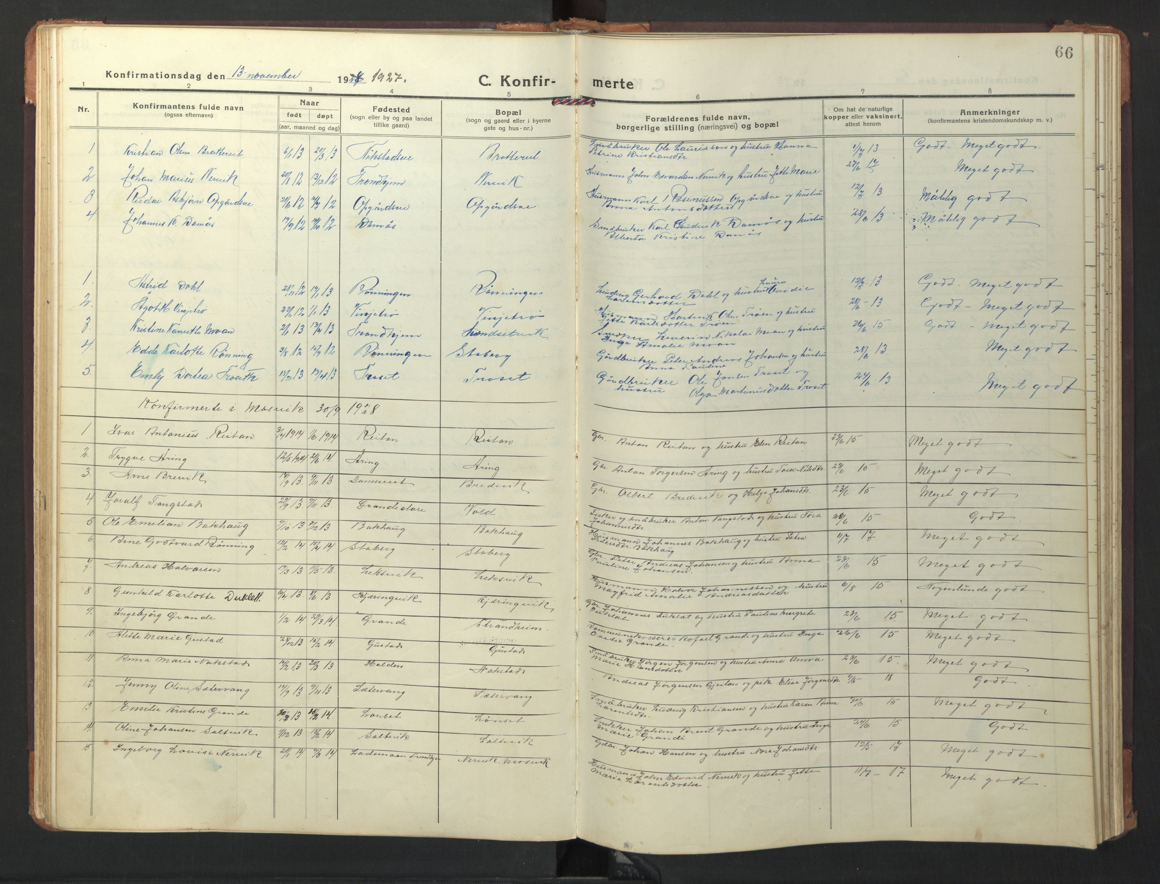 Ministerialprotokoller, klokkerbøker og fødselsregistre - Nord-Trøndelag, SAT/A-1458/733/L0328: Parish register (copy) no. 733C03, 1919-1966, p. 66