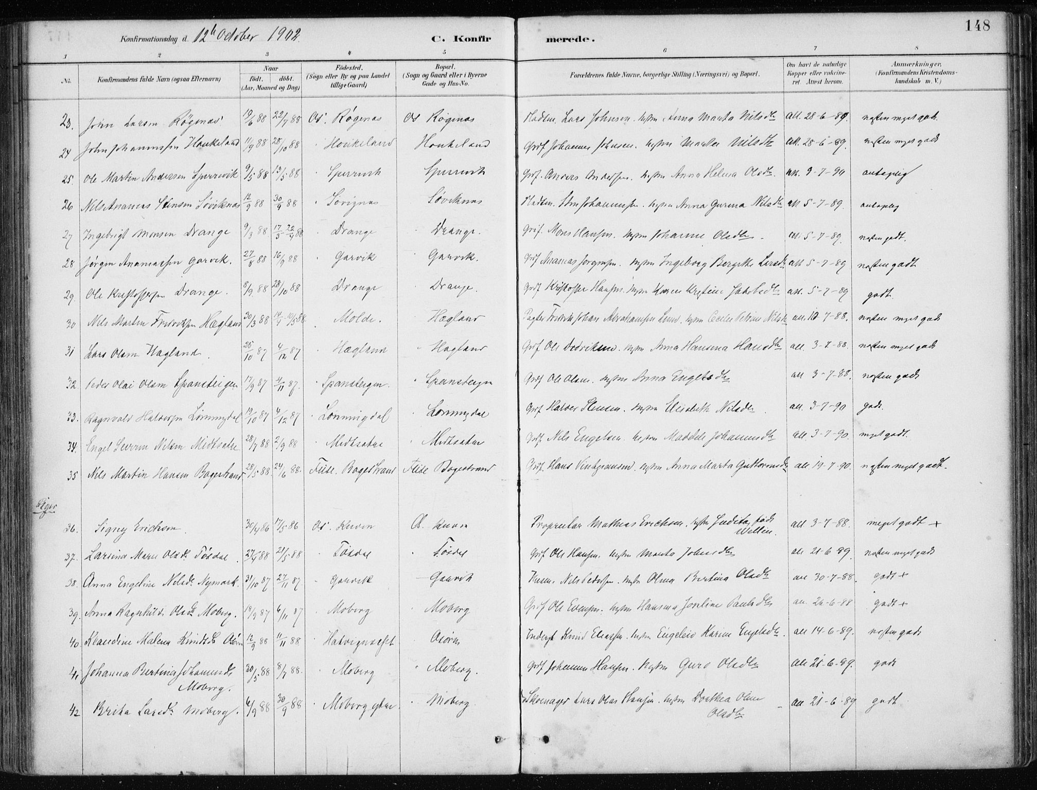 Os sokneprestembete, SAB/A-99929: Parish register (official) no. B 1, 1885-1902, p. 148