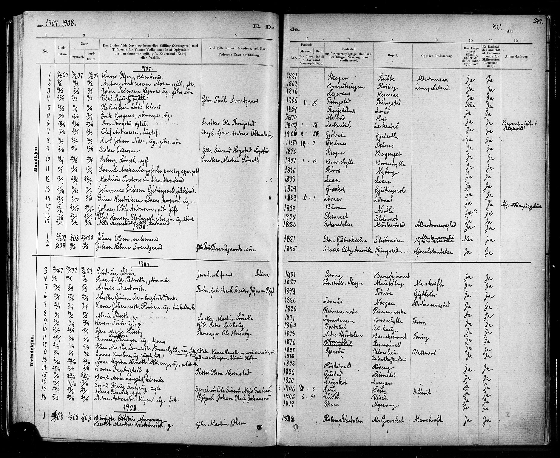 Ministerialprotokoller, klokkerbøker og fødselsregistre - Nord-Trøndelag, SAT/A-1458/721/L0208: Parish register (copy) no. 721C01, 1880-1917, p. 249