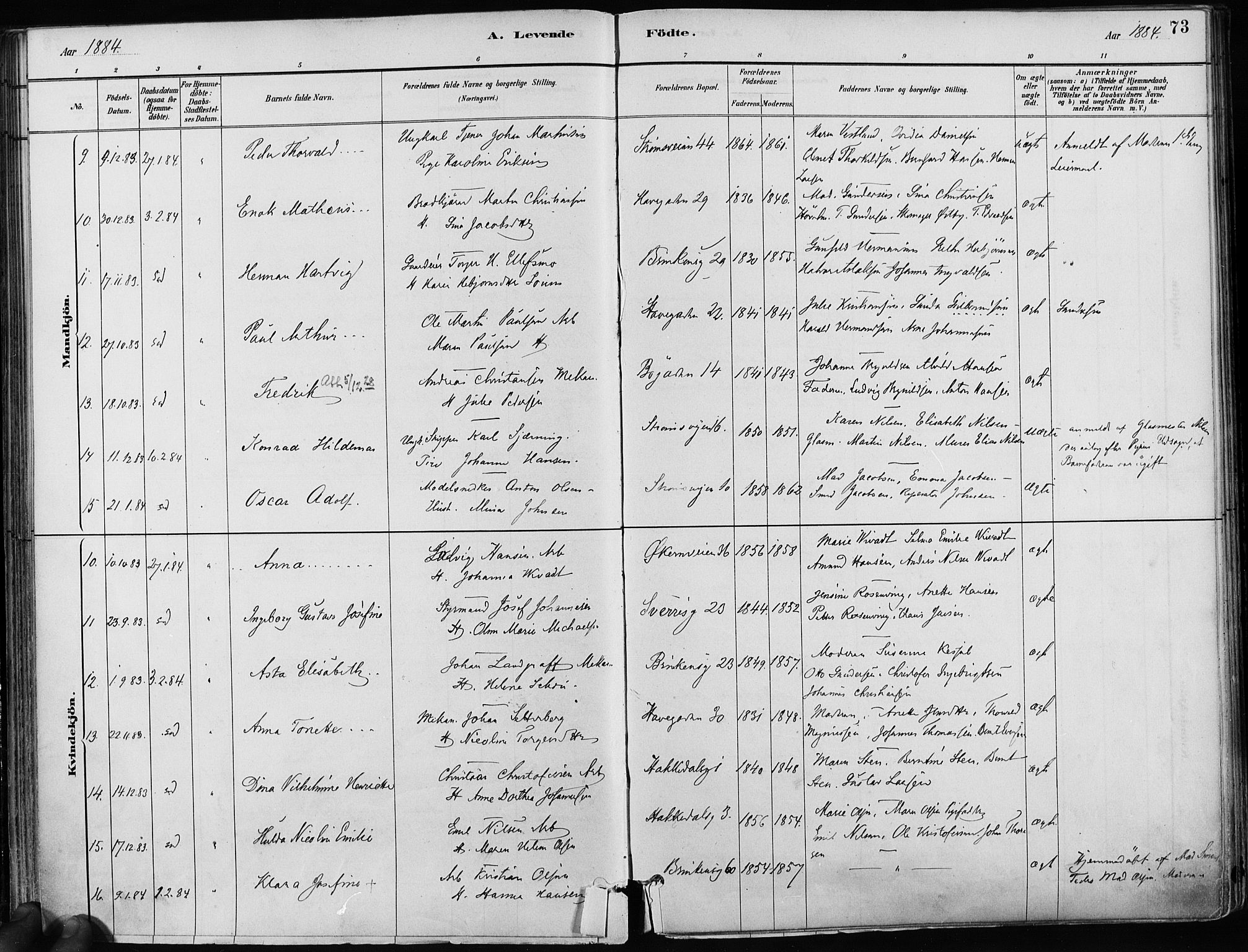 Kampen prestekontor Kirkebøker, AV/SAO-A-10853/F/Fa/L0001: Parish register (official) no. I 1, 1880-1886, p. 73