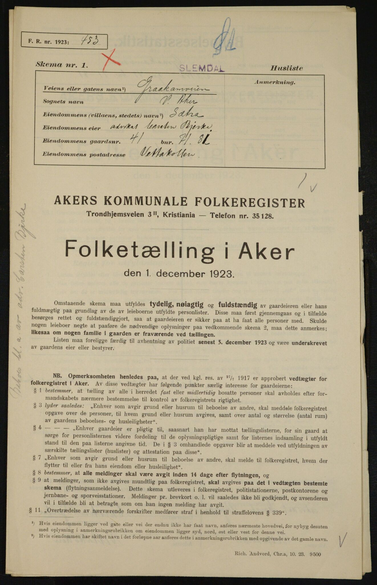 , Municipal Census 1923 for Aker, 1923, p. 10206