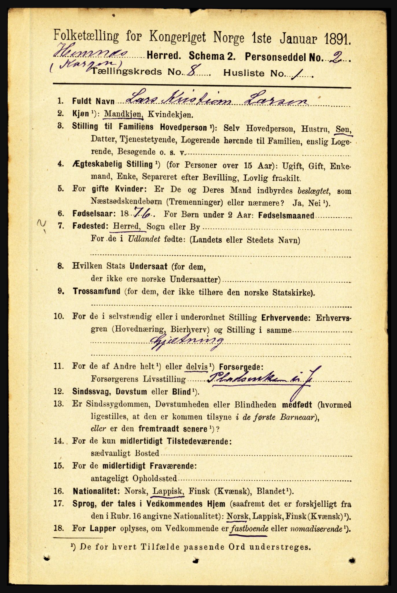 RA, 1891 census for 1832 Hemnes, 1891, p. 3636