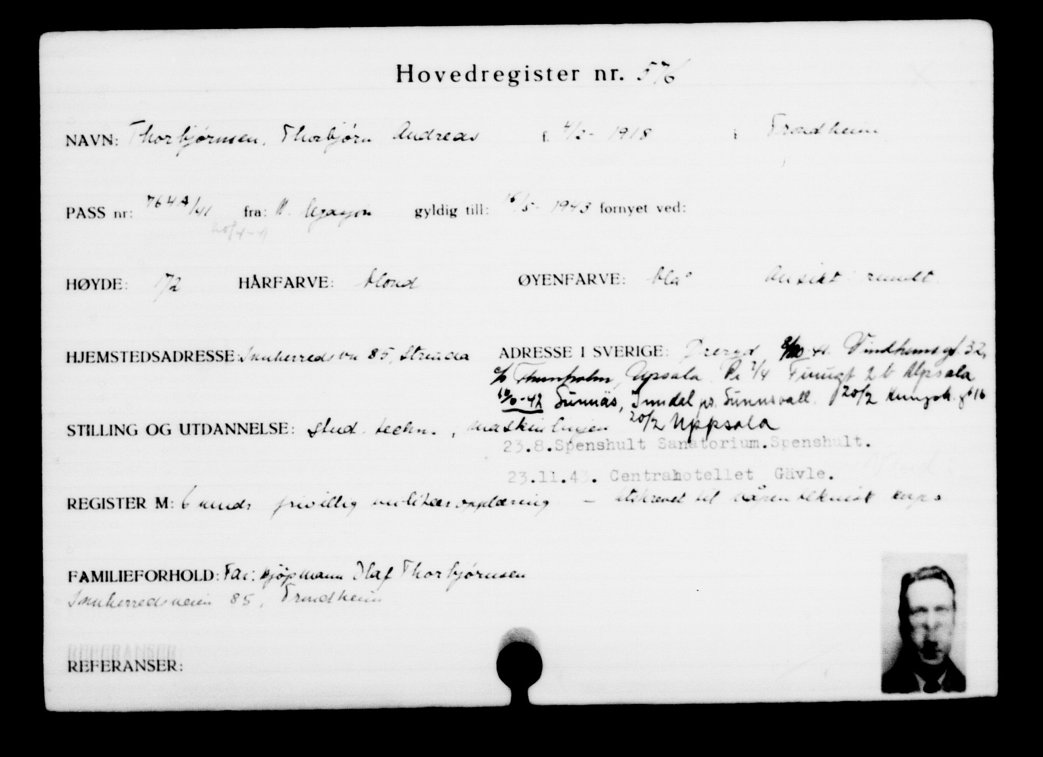 Utenriksstasjonene, Legasjonen i Stockholm, Flyktningkontoret, AV/RA-S-6753/V/Va/L0001: Kjesäterkartoteket, flyktninger med registreringsnr. 1-1000, 1940-1945, p. 897