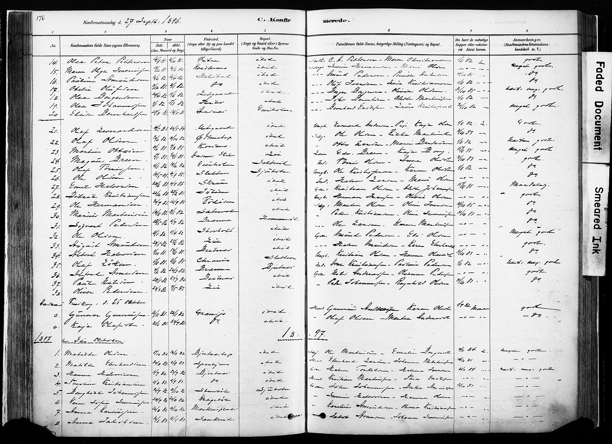 Hof prestekontor, SAH/PREST-038/H/Ha/Haa/L0010: Parish register (official) no. 10, 1878-1909, p. 176