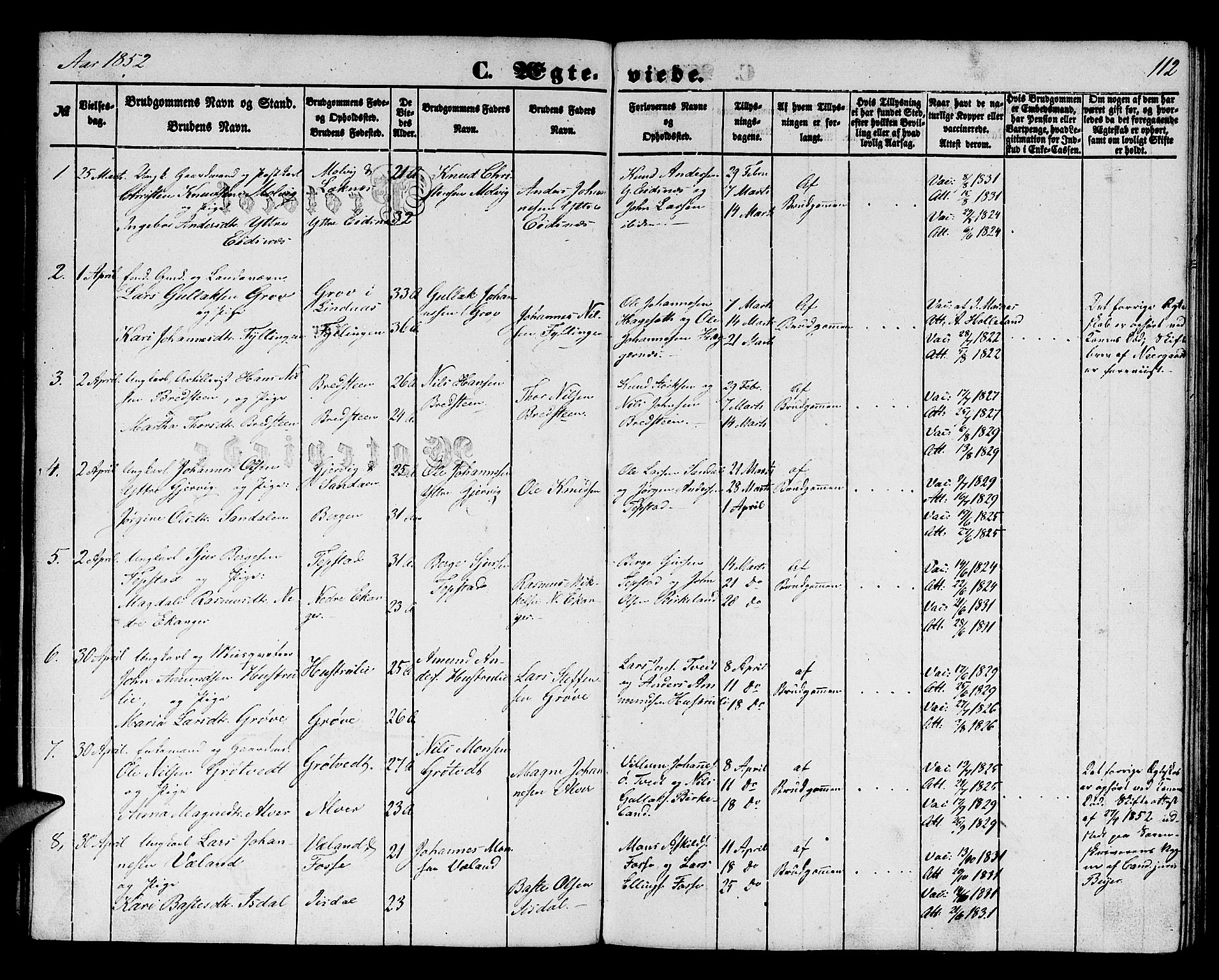 Hamre sokneprestembete, SAB/A-75501/H/Ha/Hab: Parish register (copy) no. B 1, 1852-1863, p. 112