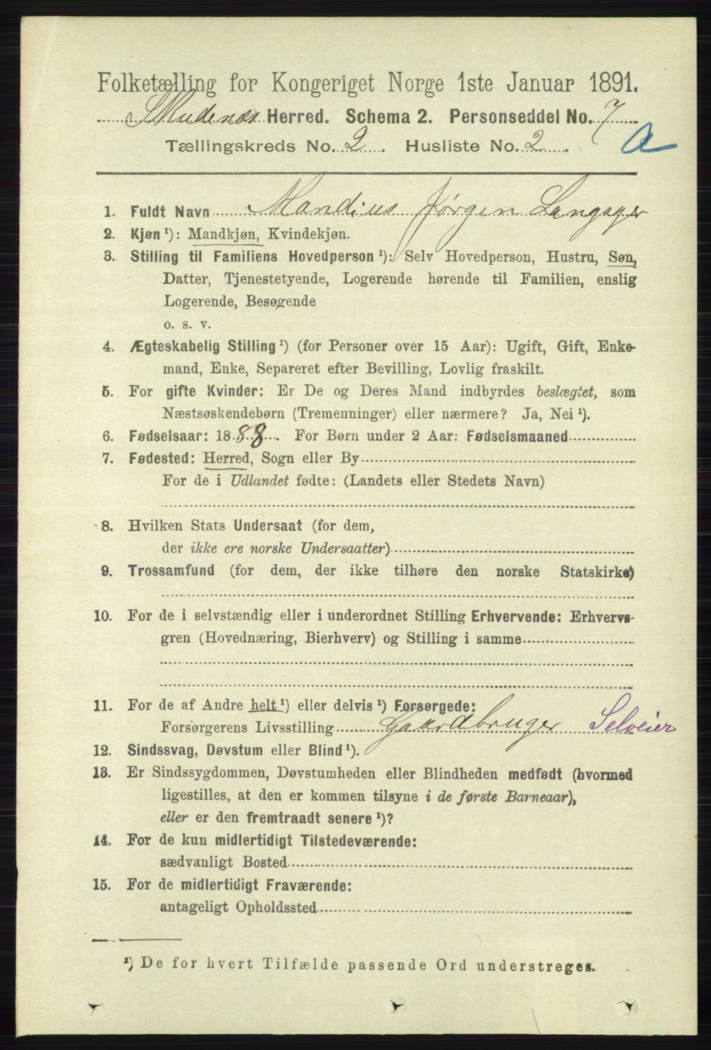 RA, 1891 census for 1150 Skudenes, 1891, p. 690