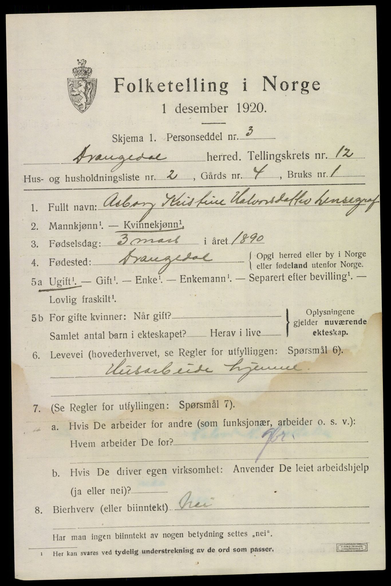 SAKO, 1920 census for Drangedal, 1920, p. 6779