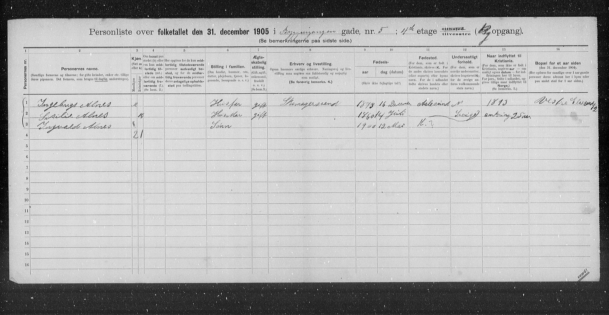 OBA, Municipal Census 1905 for Kristiania, 1905, p. 5238