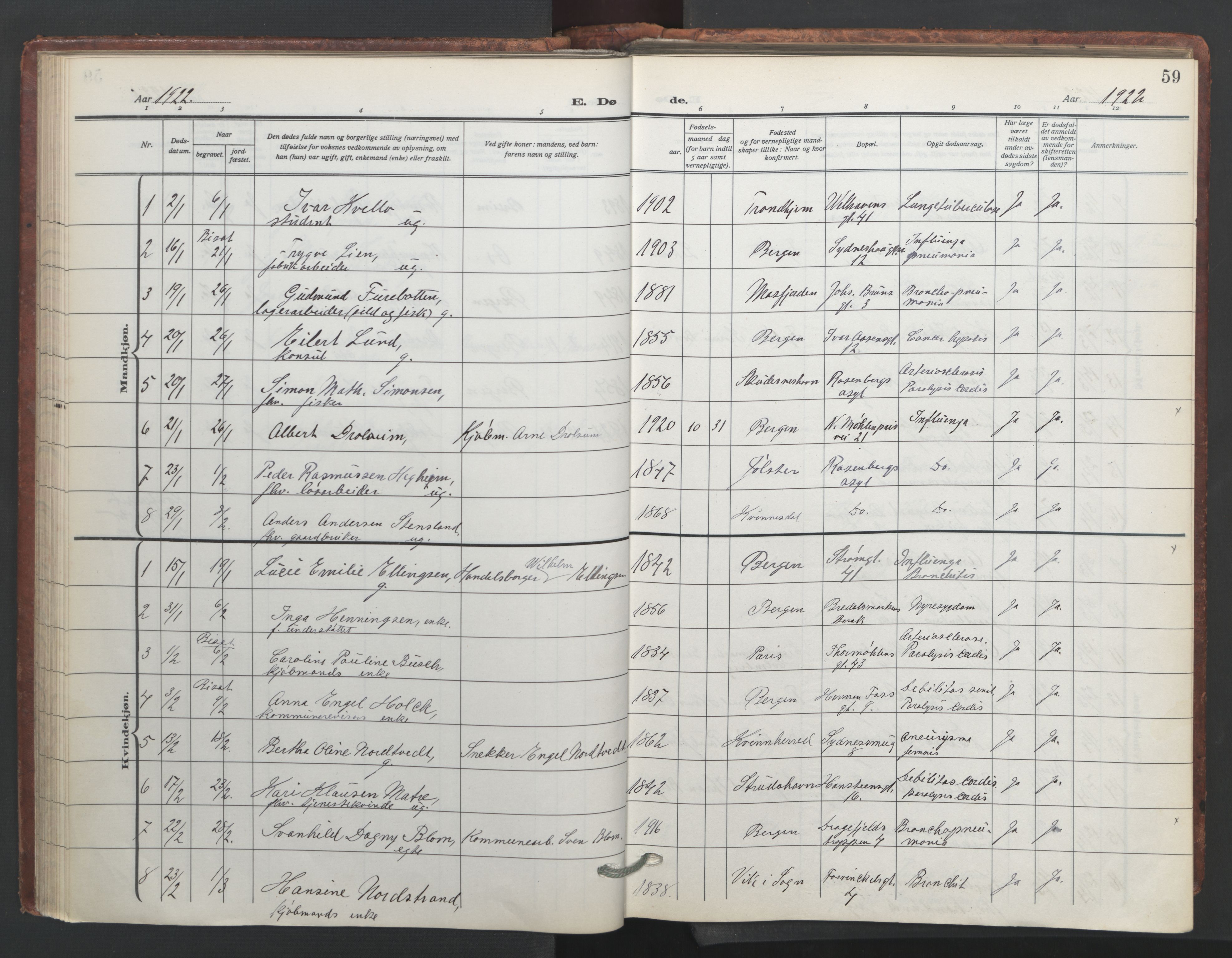 Johanneskirken sokneprestembete, SAB/A-76001/H/Hab: Parish register (copy) no. D 2, 1916-1950, p. 58b-59a