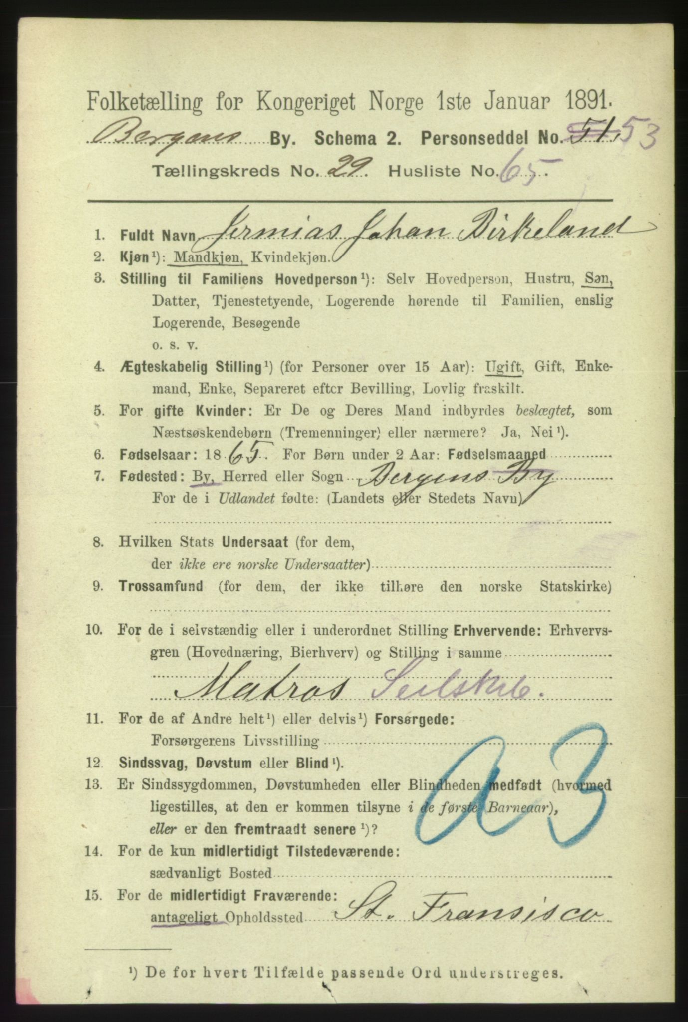 RA, 1891 Census for 1301 Bergen, 1891, p. 38096