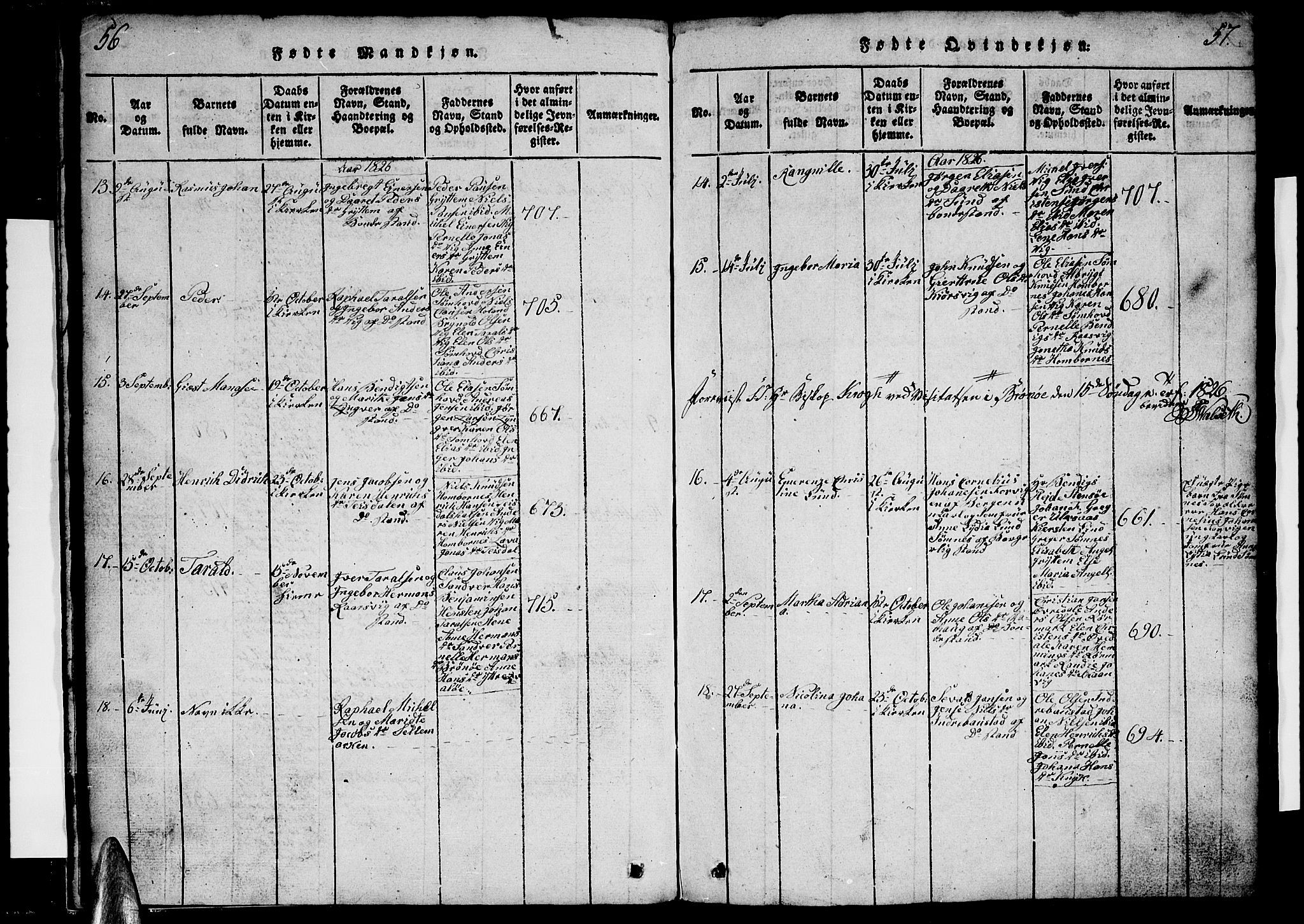 Ministerialprotokoller, klokkerbøker og fødselsregistre - Nordland, AV/SAT-A-1459/812/L0186: Parish register (copy) no. 812C04, 1820-1849, p. 56-57