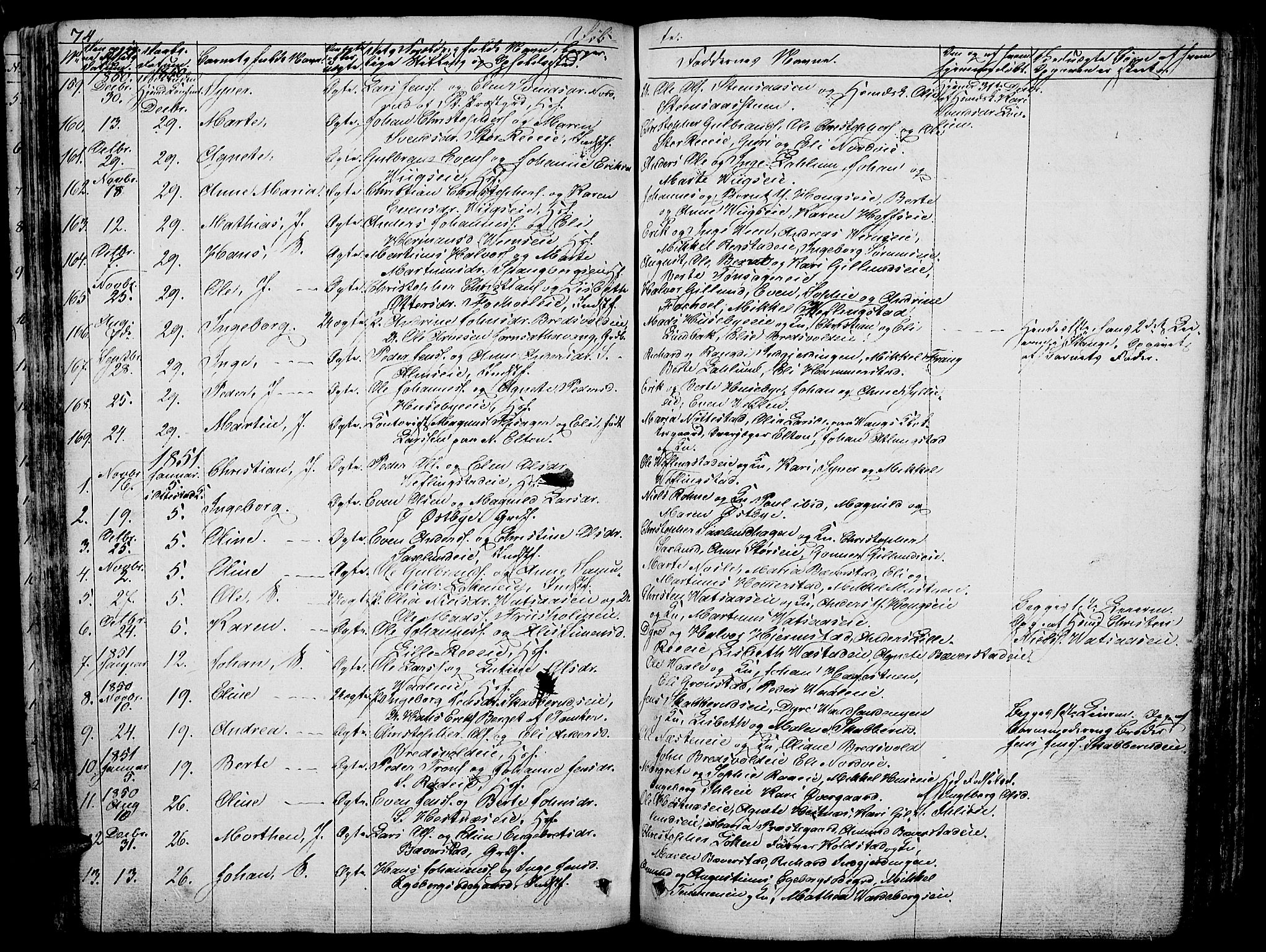 Stange prestekontor, SAH/PREST-002/L/L0003: Parish register (copy) no. 3, 1840-1864, p. 74