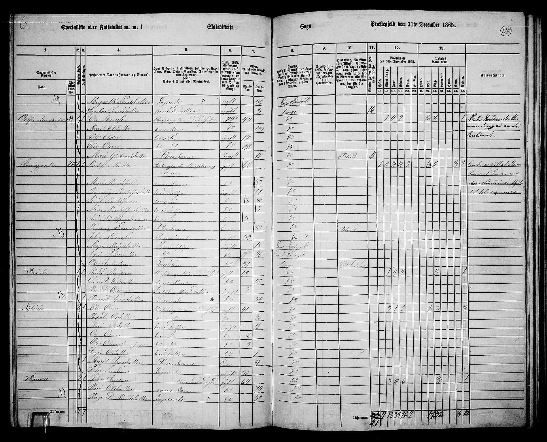 RA, 1865 census for Vågå, 1865, p. 115