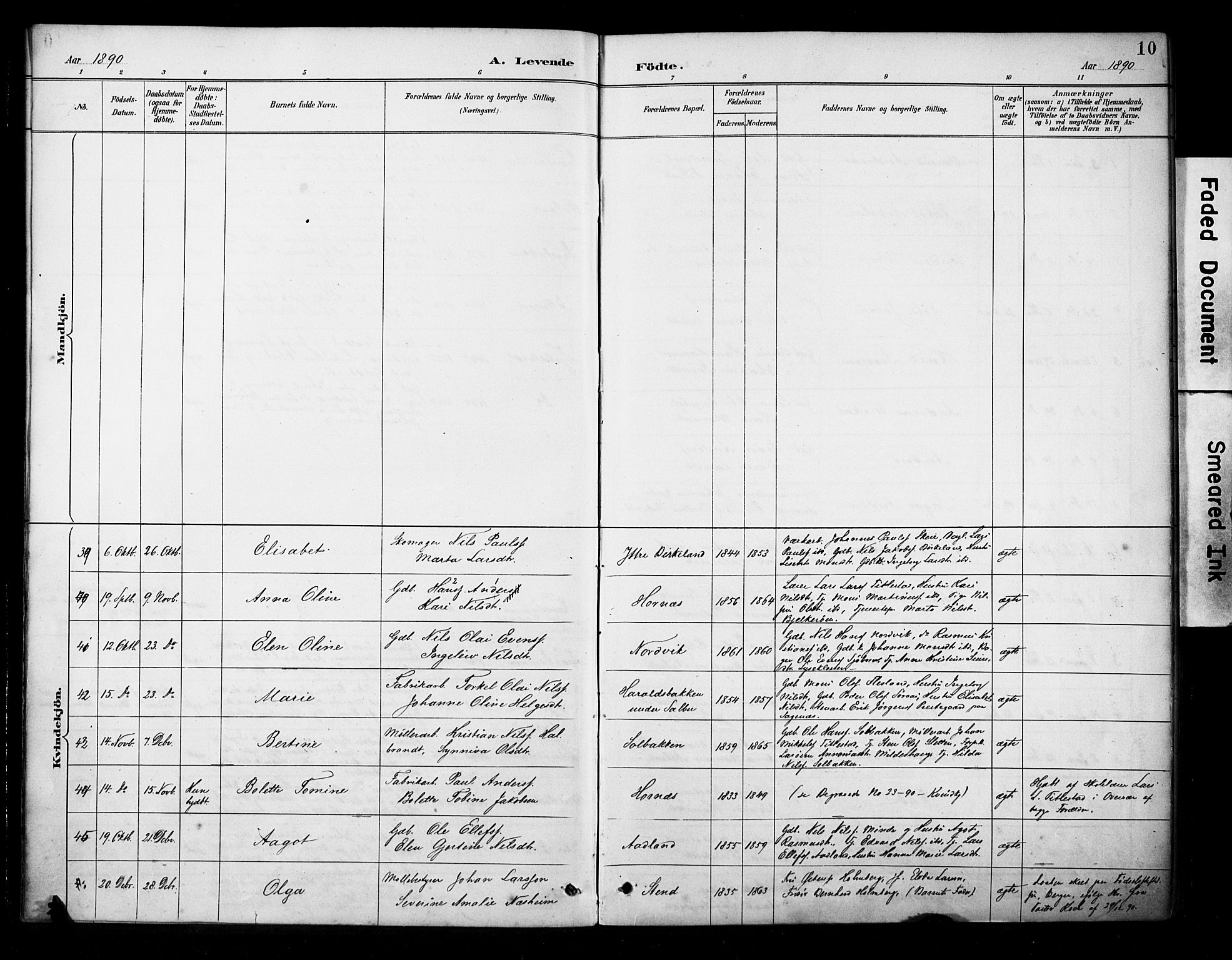 Fana Sokneprestembete, AV/SAB-A-75101/H/Haa/Haab/L0002: Parish register (official) no. B 2, 1890-1897, p. 10