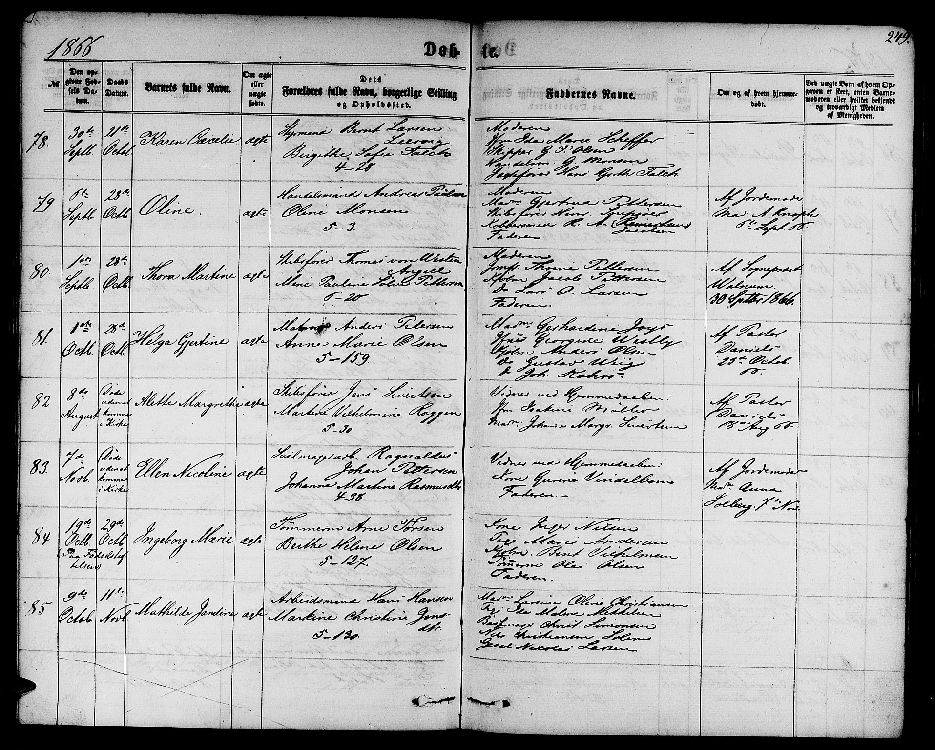 Nykirken Sokneprestembete, AV/SAB-A-77101/H/Hab: Parish register (copy) no. B 2, 1859-1868, p. 249