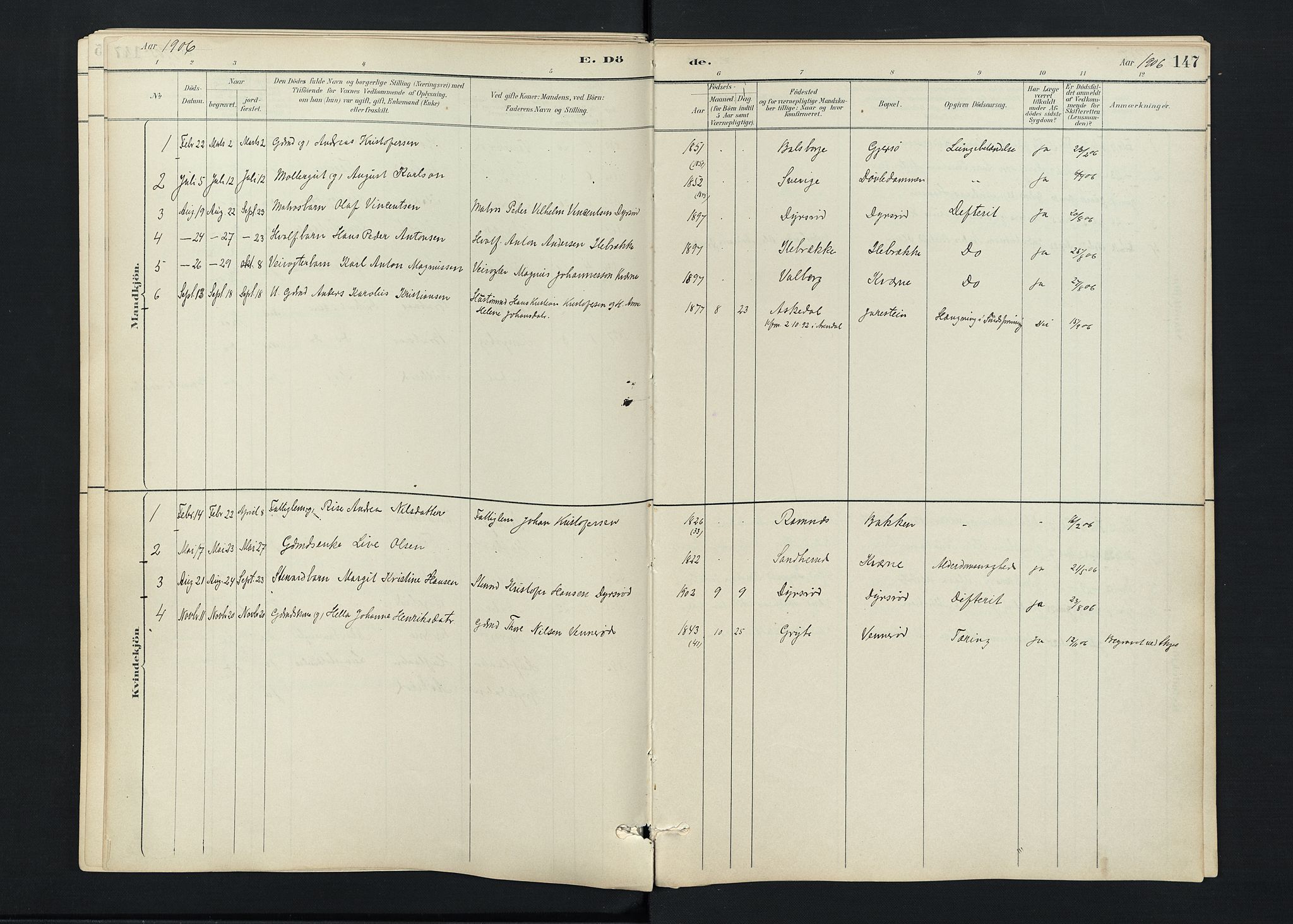 Stokke kirkebøker, AV/SAKO-A-320/F/Fc/L0001: Parish register (official) no. III 1, 1884-1910, p. 147