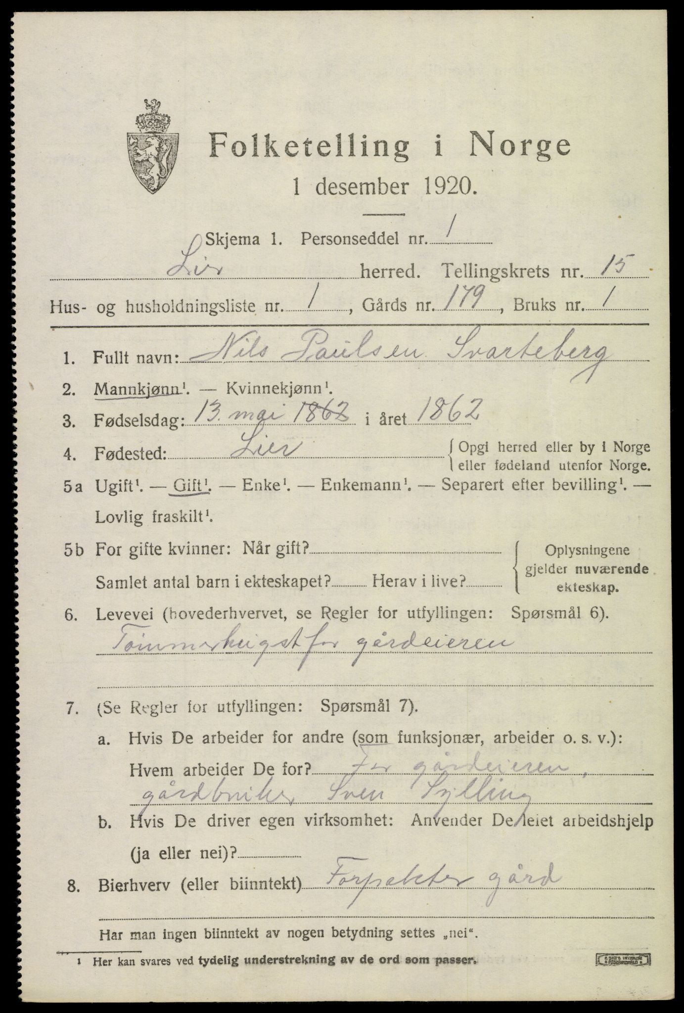 SAKO, 1920 census for Lier, 1920, p. 22610