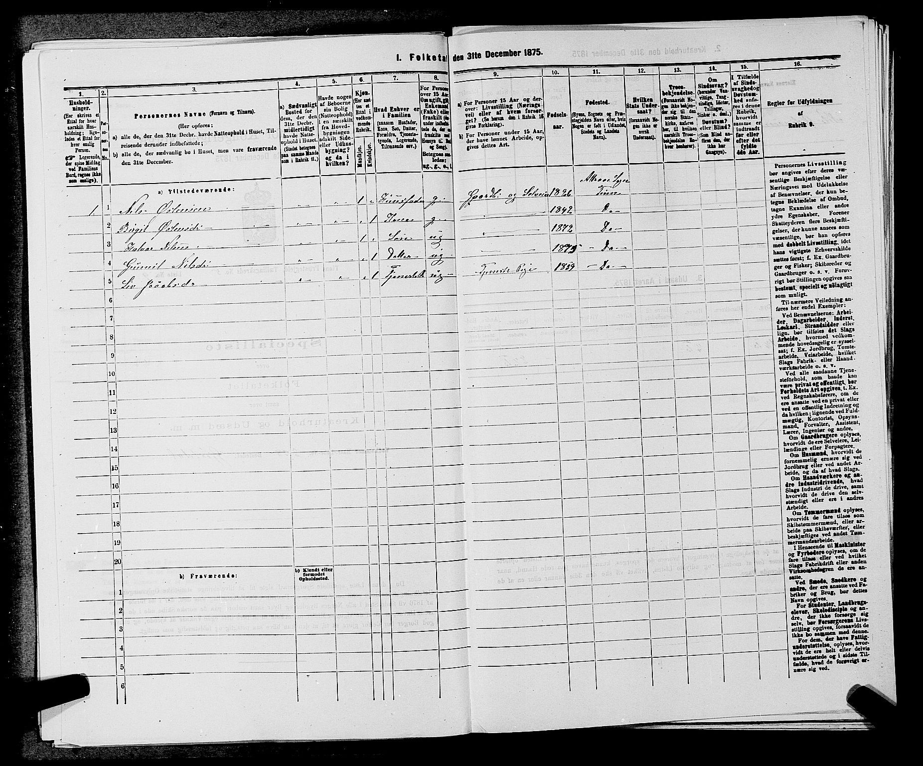 SAKO, 1875 census for 0826P Tinn, 1875, p. 700