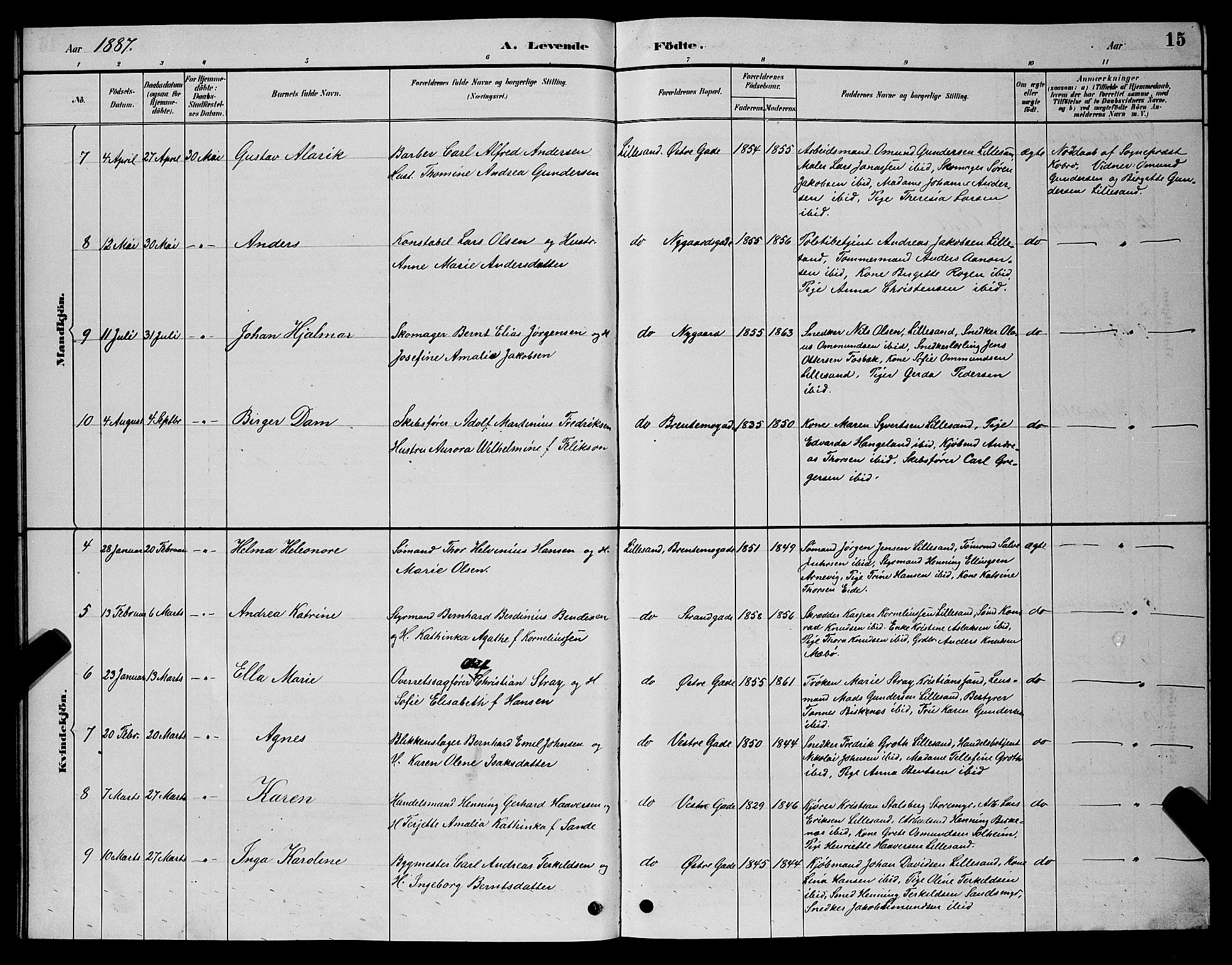 Vestre Moland sokneprestkontor, AV/SAK-1111-0046/F/Fb/Fba/L0001: Parish register (copy) no. B 1, 1884-1903, p. 15