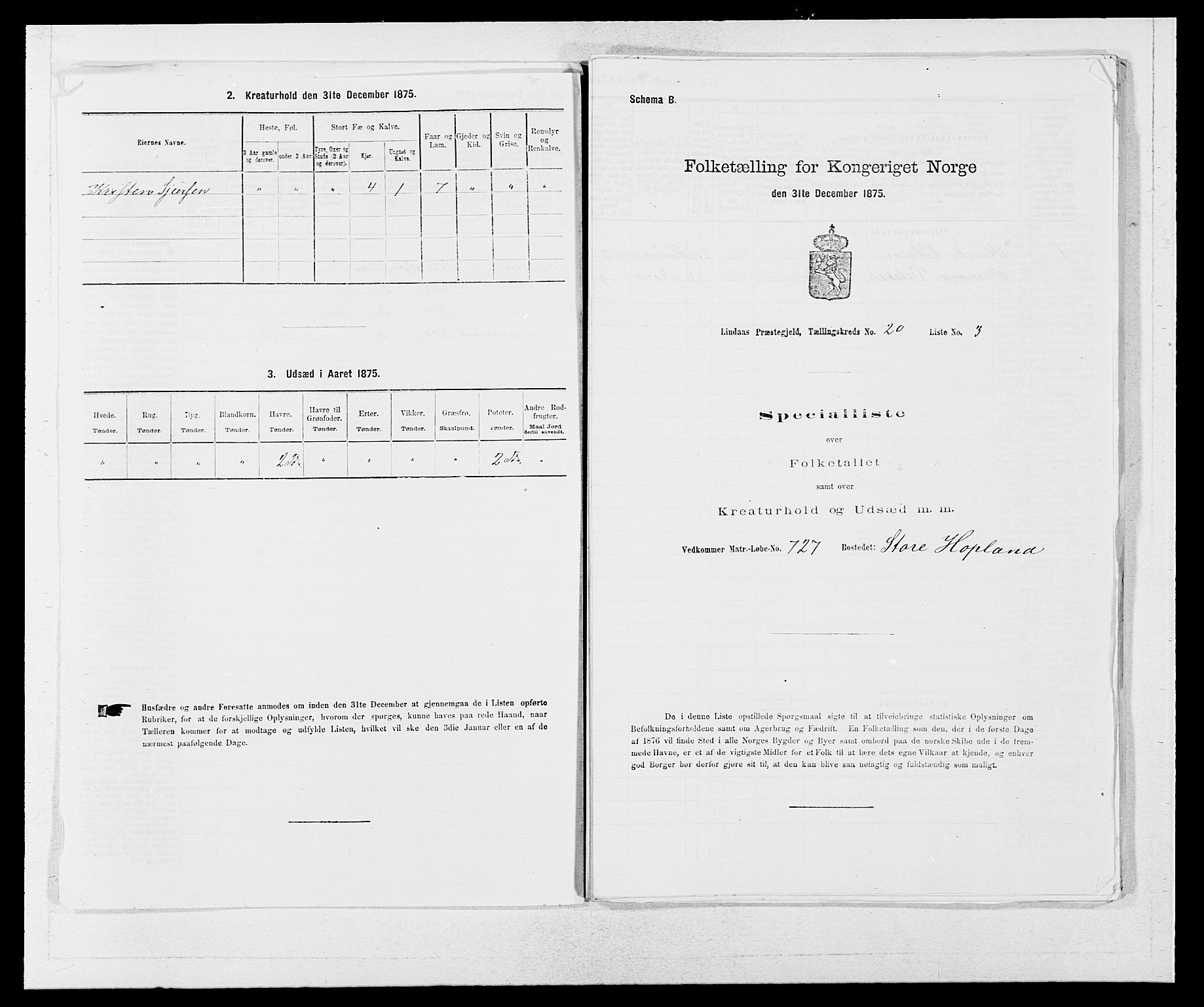 SAB, 1875 census for 1263P Lindås, 1875, p. 2201