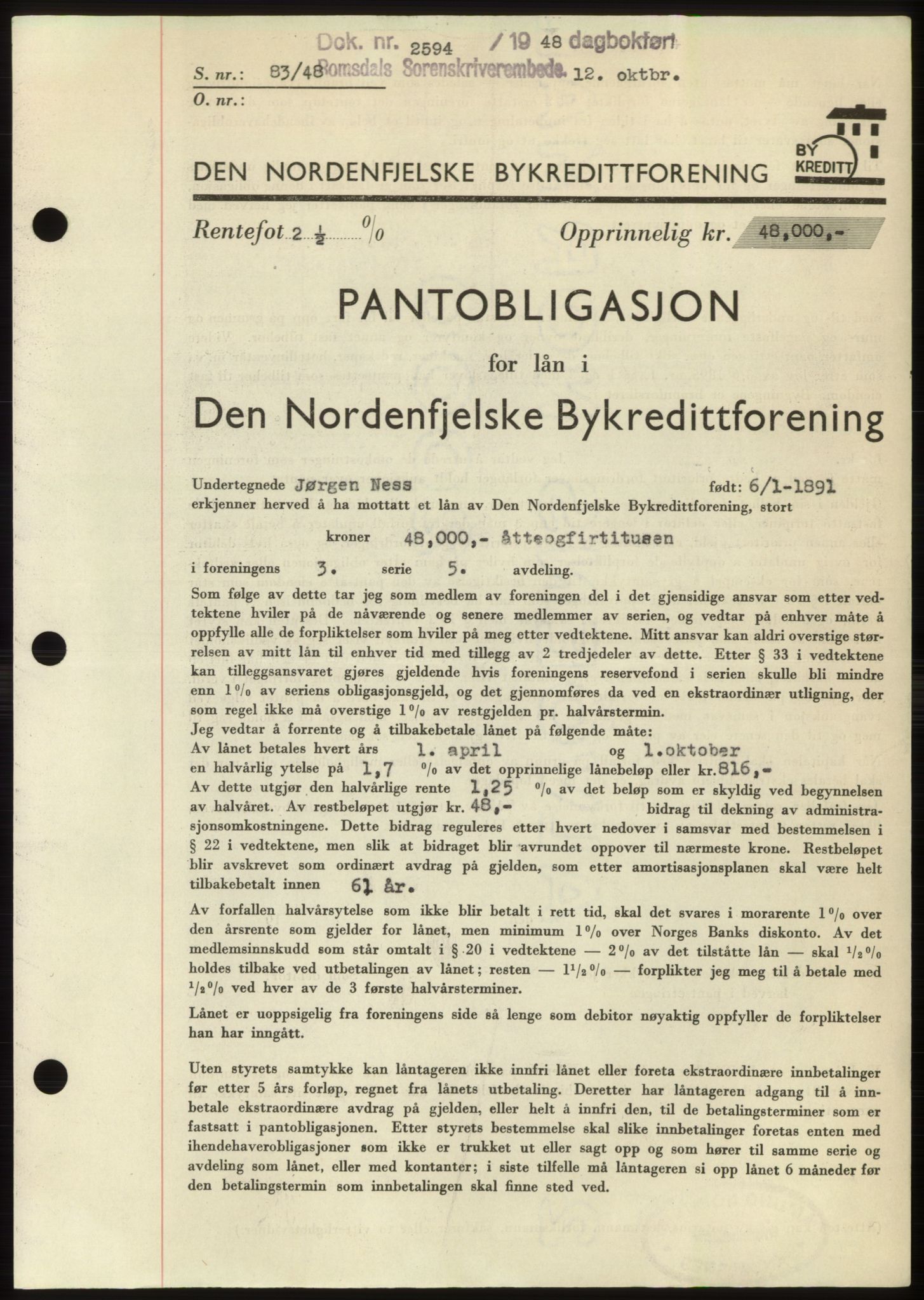 Romsdal sorenskriveri, AV/SAT-A-4149/1/2/2C: Mortgage book no. B4, 1948-1949, Diary no: : 2594/1948