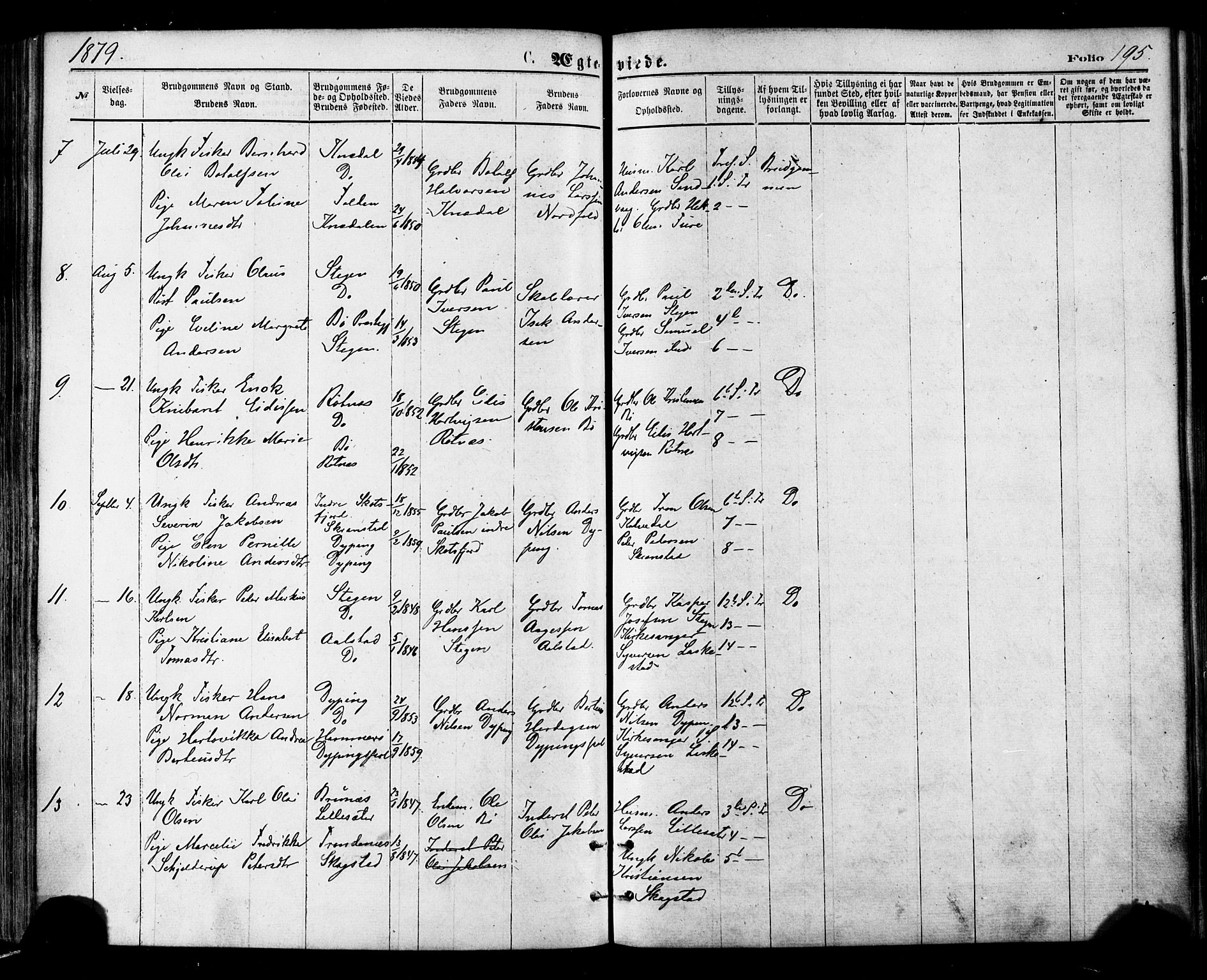 Ministerialprotokoller, klokkerbøker og fødselsregistre - Nordland, SAT/A-1459/855/L0802: Parish register (official) no. 855A10, 1875-1886, p. 195