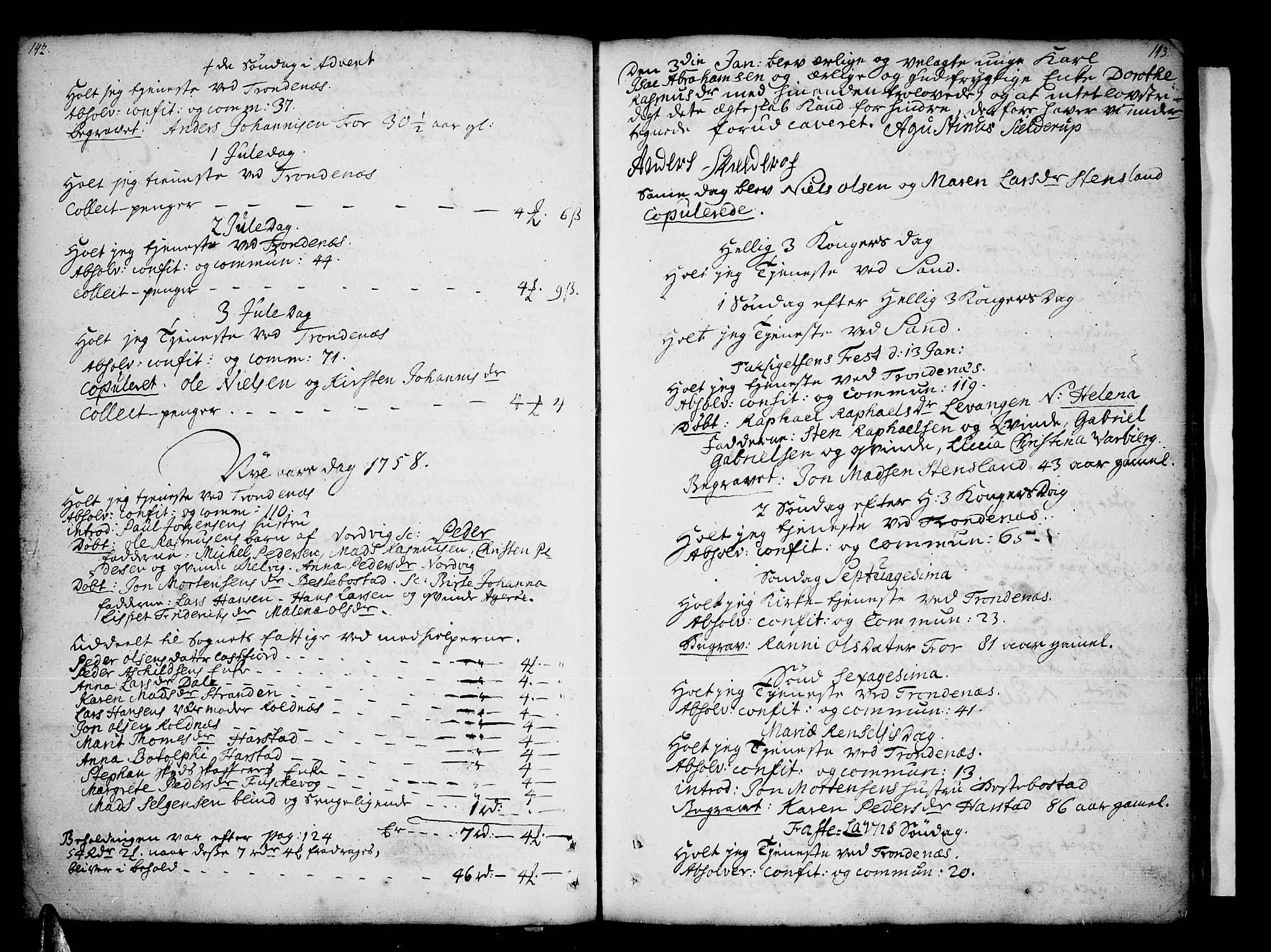 Trondenes sokneprestkontor, AV/SATØ-S-1319/H/Ha/L0002kirke: Parish register (official) no. 2, 1751-1781, p. 142-143