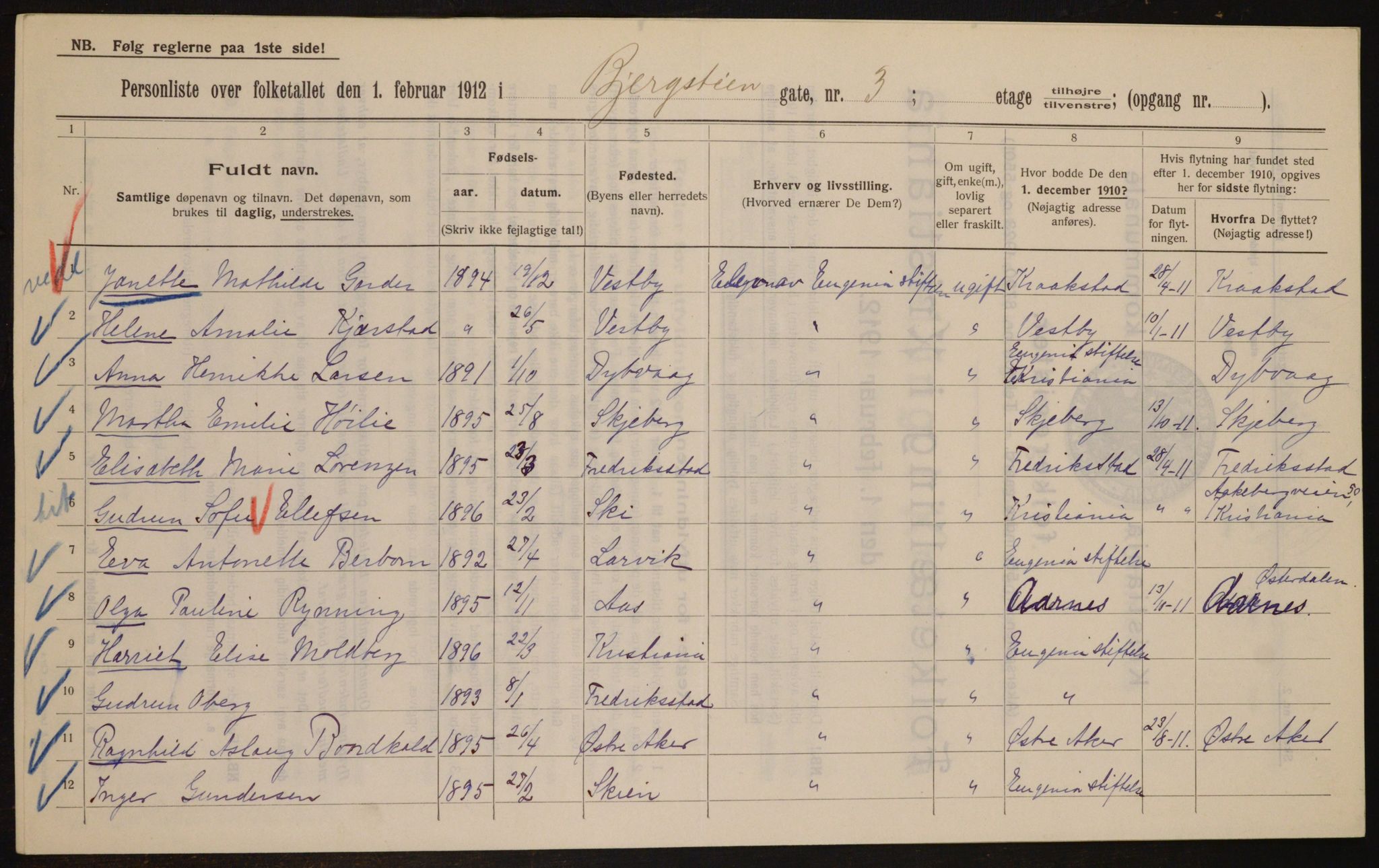 OBA, Municipal Census 1912 for Kristiania, 1912, p. 4327