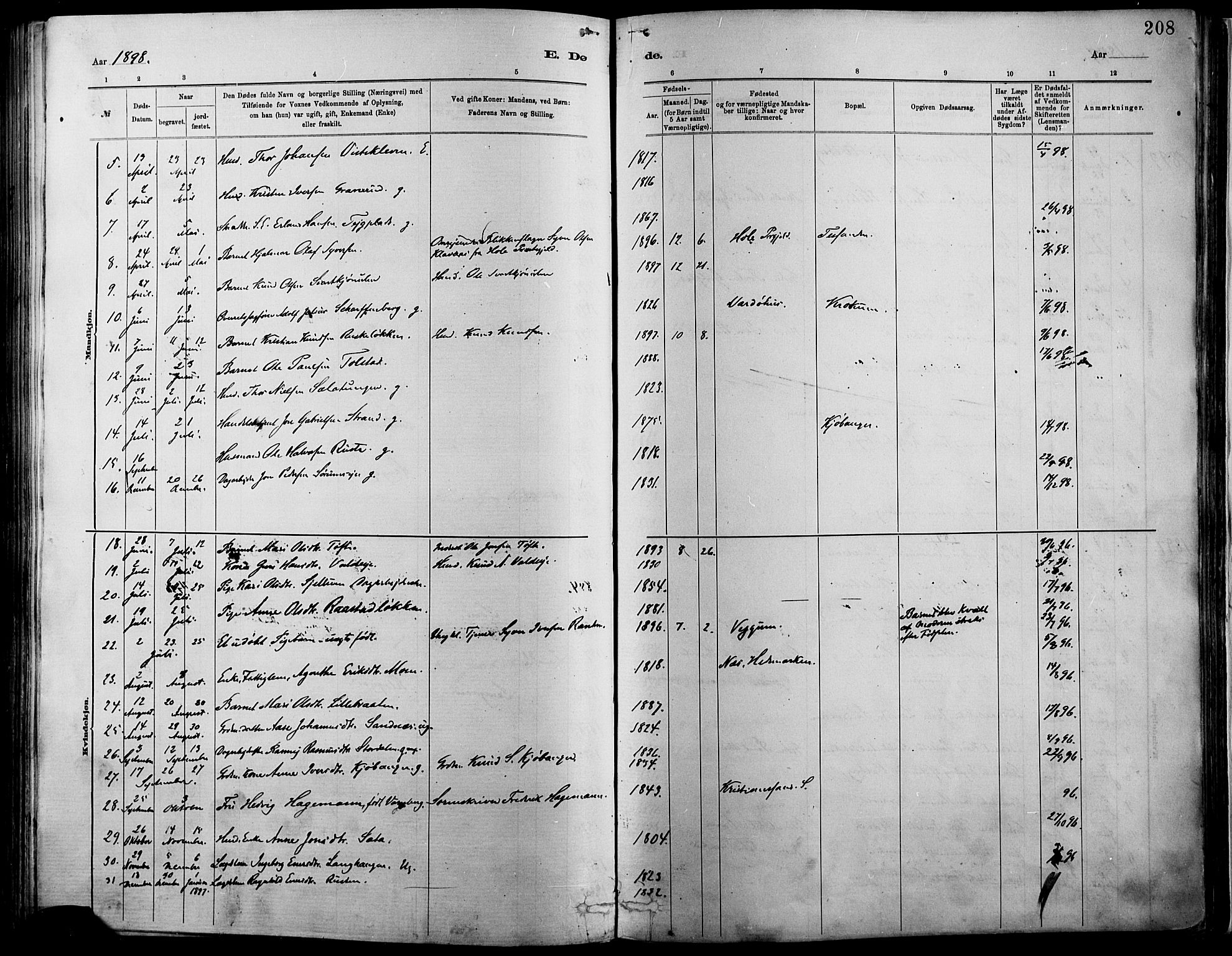 Vågå prestekontor, AV/SAH-PREST-076/H/Ha/Haa/L0009: Parish register (official) no. 9, 1886-1904, p. 208